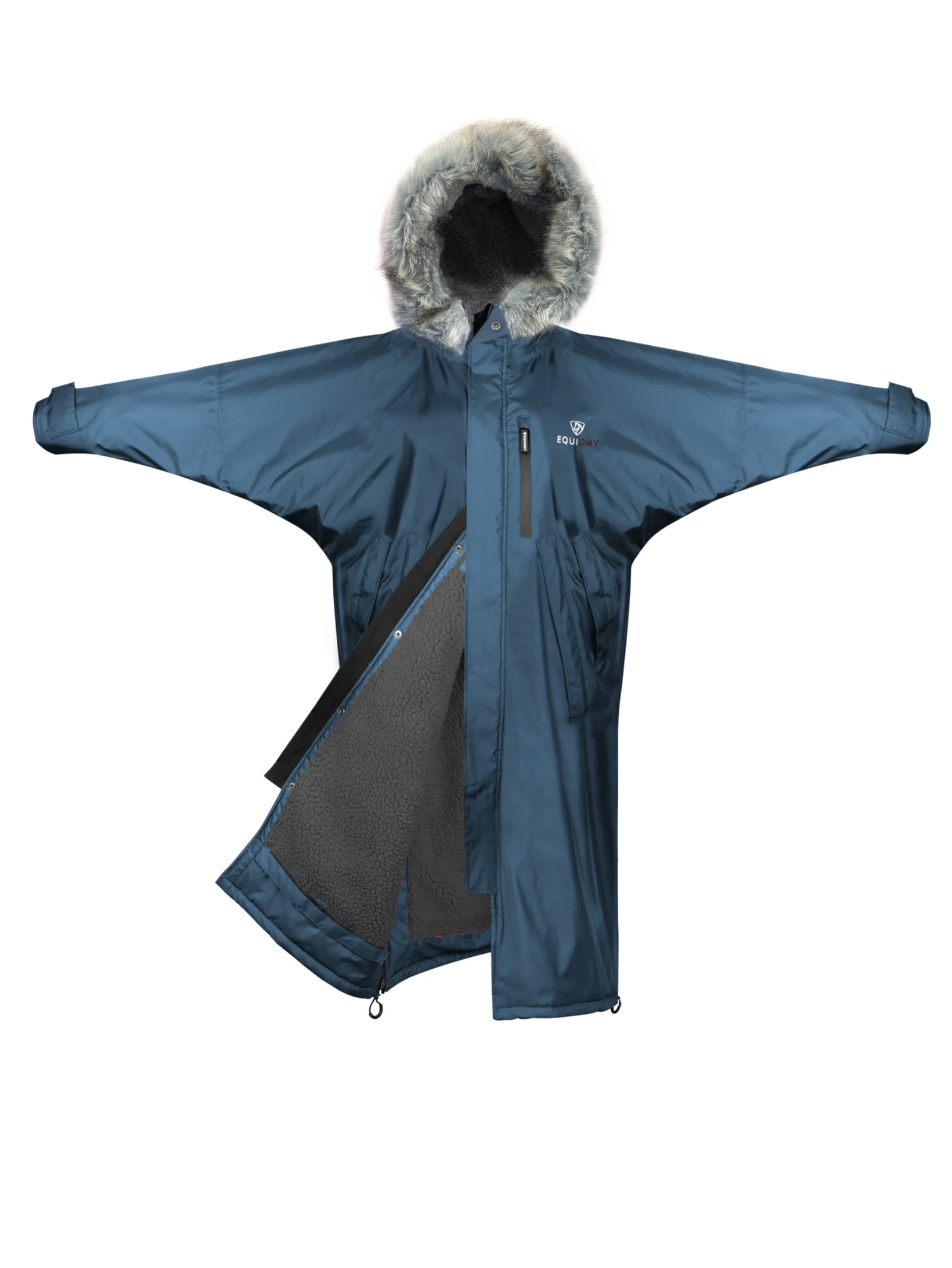 Evolution Kids' Thick Fleece Jacket with Fur Hood - Warm Winter Coat for Boys & Girls | Steel Blue | Outdoor Play, School, Snow Day Activities