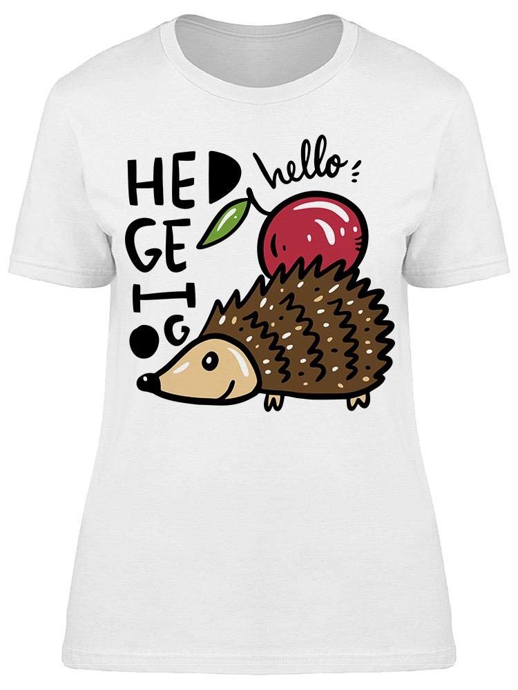Cute Hedgehog Drawing Apple Graphic T-Shirt for Women - Casual & Trendy Summer Tee for Outings, Dates, and Everyday Wear