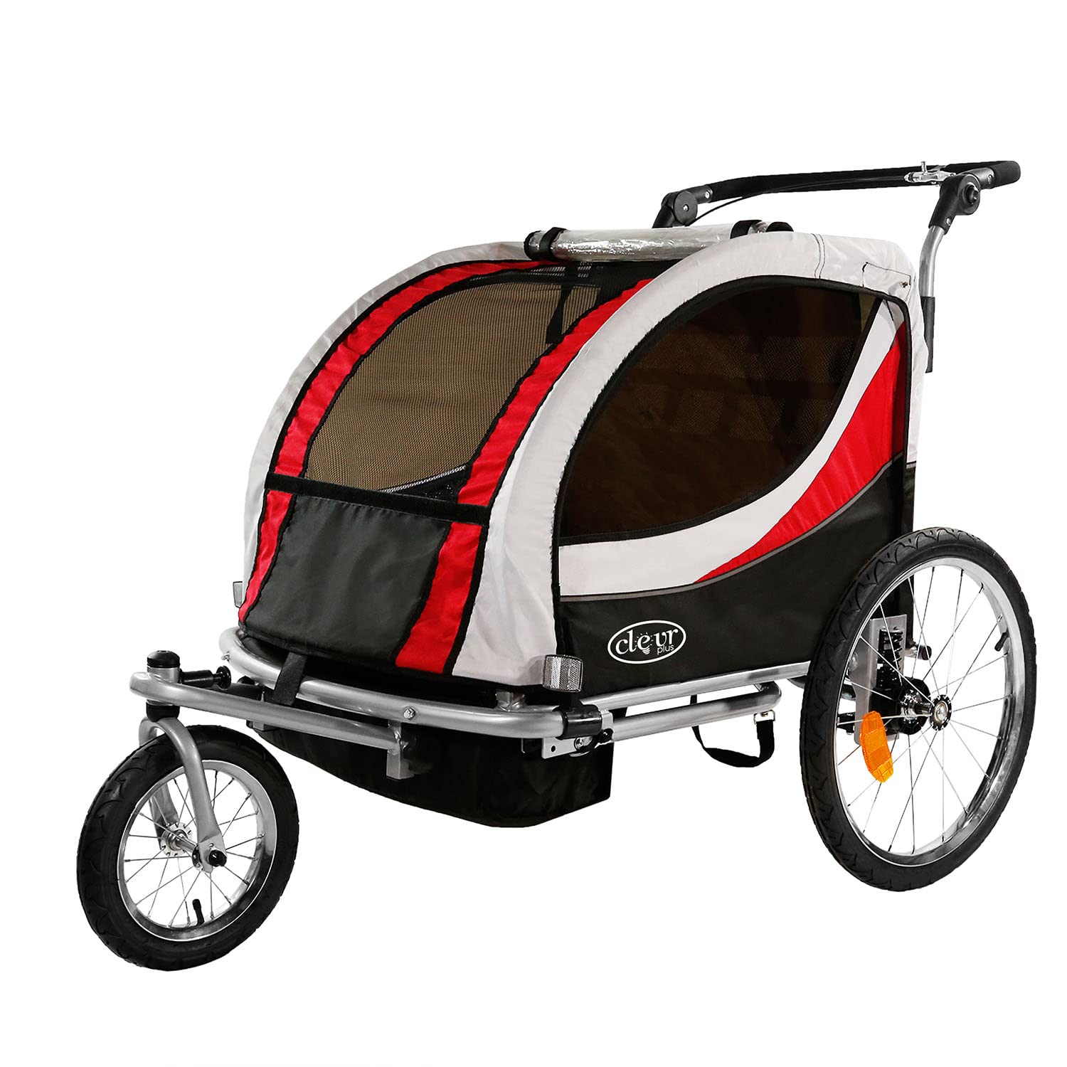 ClevrPlus Deluxe 3-in-1 Double Seat Bike Trailer & Jogging Stroller for Kids - Foldable & Collapsible with Pivot Front Wheel | Perfect for Cycling, Running & Outdoor Family Adventures