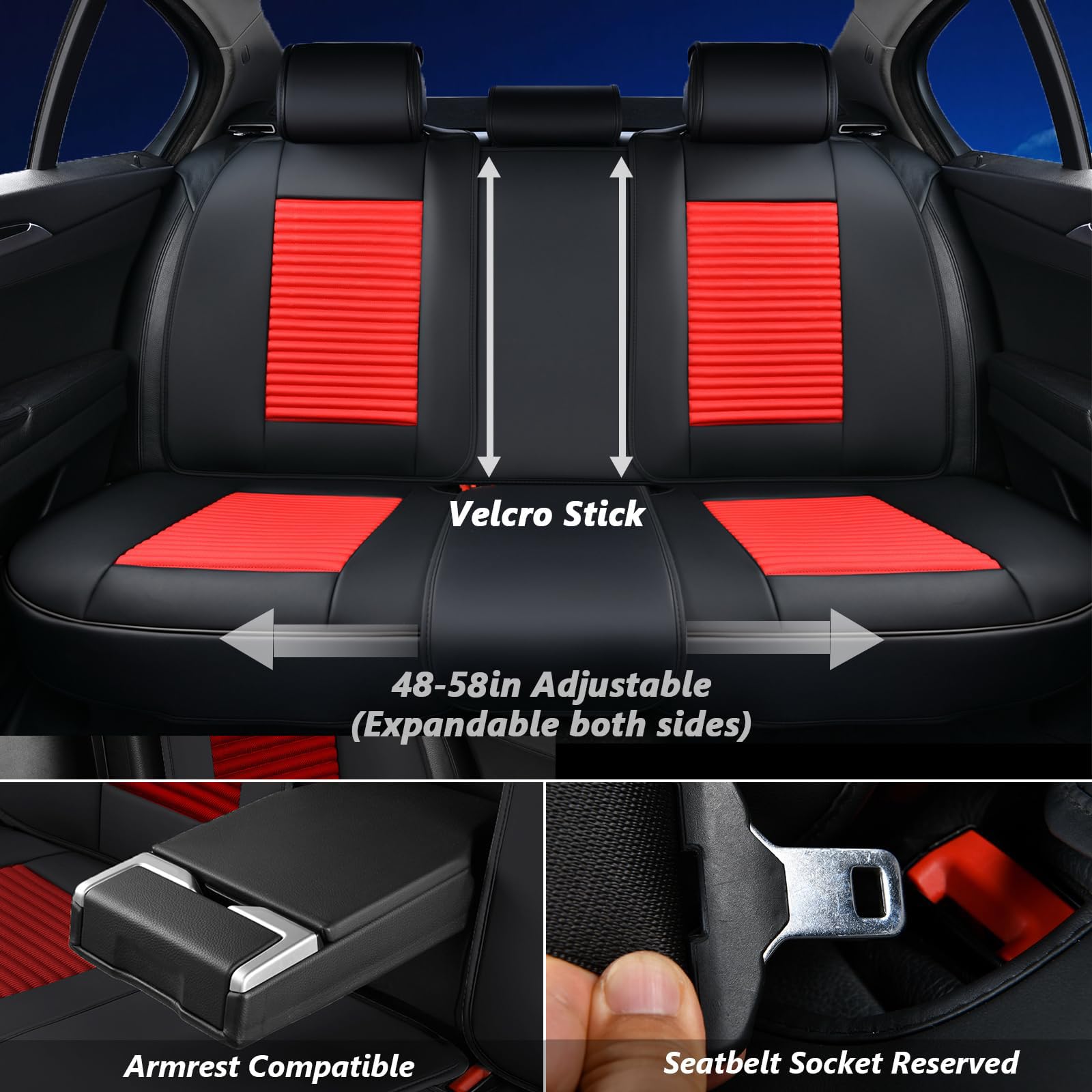 Premium Leather Car Seat Covers Full Set - Waterproof Universal Fit for Sedans, SUVs, Trucks & Vans | Durable Seat Protectors with Anti-Slip Design | Perfect for Daily Commute, Road Trips & Family Travel (Red)