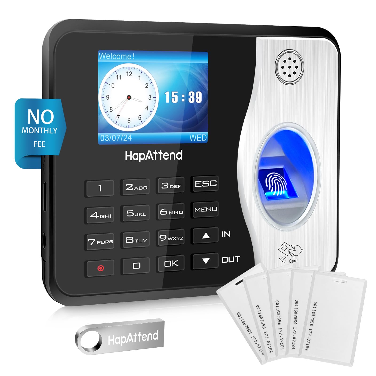Standalone Biometric Time Clock with Fingerprint, RFID & PIN - 15 RFID Cards Included | No Monthly Fees | Perfect for Office Attendance, Employee Time Tracking & Small Business Management