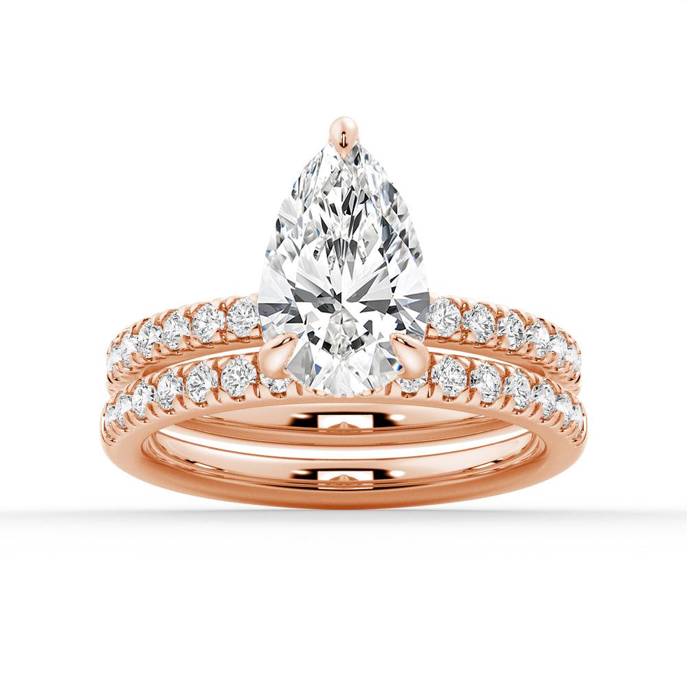 Pear Shaped Pavé Band Hidden Halo Moissanite Engagement & Wedding Ring Set for Couples - Matching His & Hers Bands for Proposals, Anniversaries, and Romantic Occasions