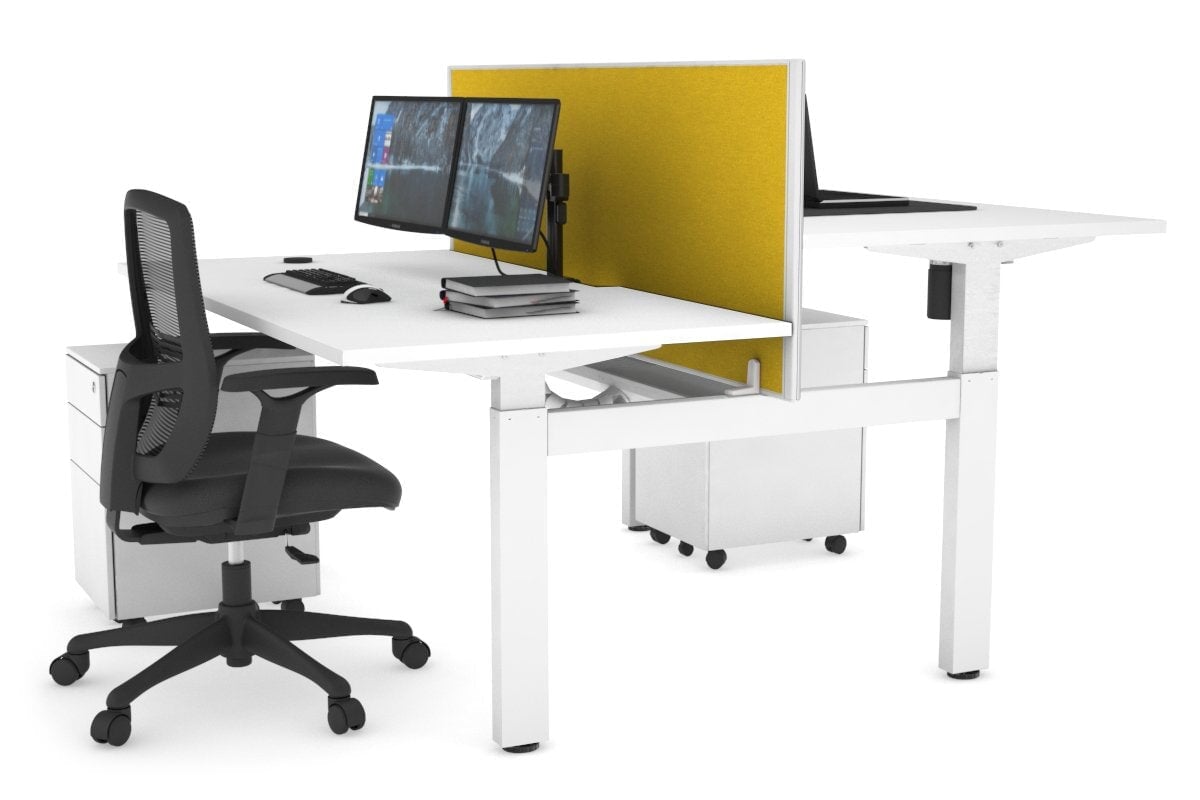 Adjustable Height 2-Person H Bench Workstation - White Frame (1400L x 800W) with Cable Management | Ergonomic Office Desk for Home & Workspace