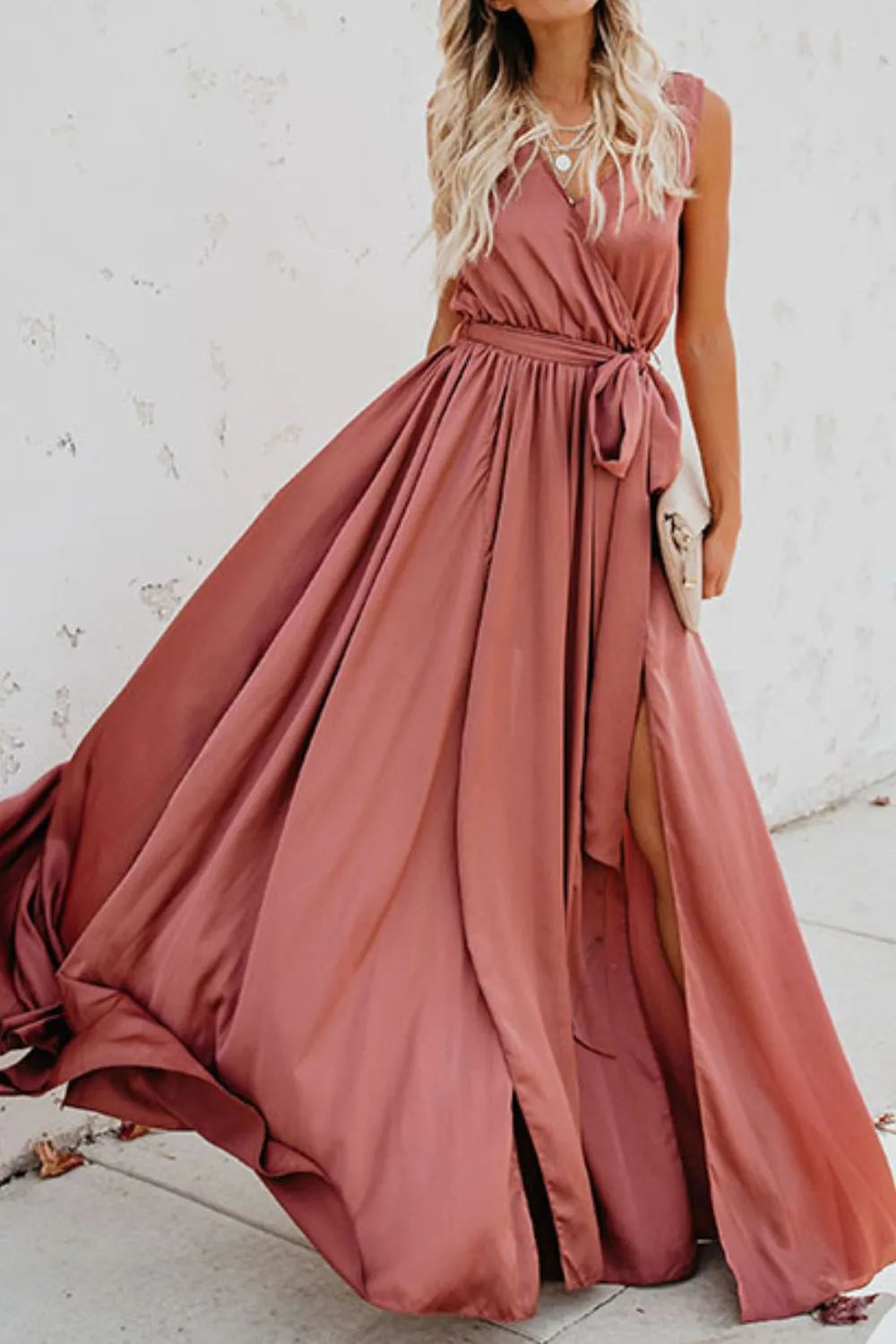 Elegant Tie Waist Maxi Resort Dress for Women - Flowy Beach Cover Up, Summer Vacation Outfit, Boho Chic Evening Wear