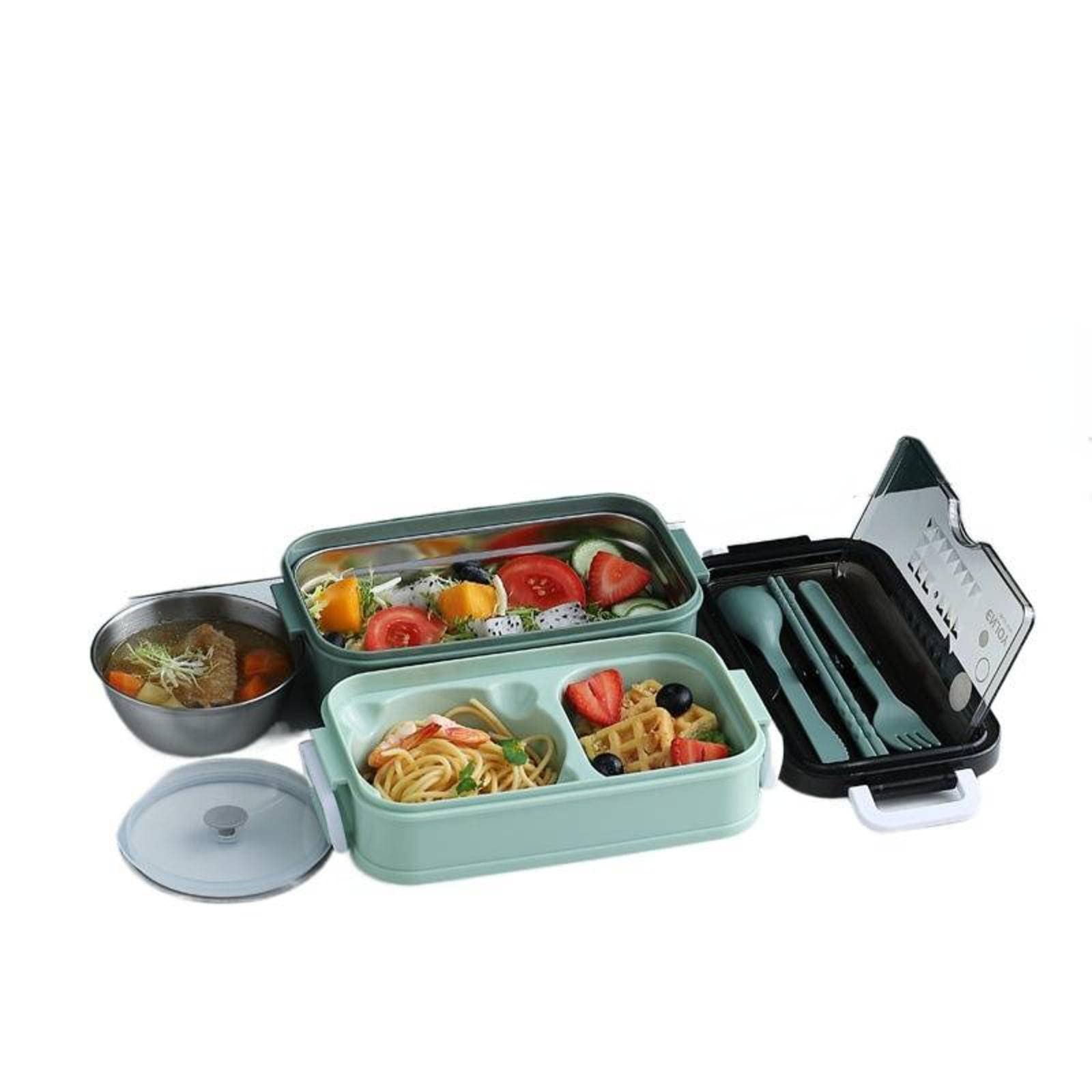 KBREE 304 Stainless Steel Lunch Box - Double Layer Insulated Food Container with Cutlery Set for Kids, Students & Office Workers | Leakproof Bento Box for School, Work & Picnics