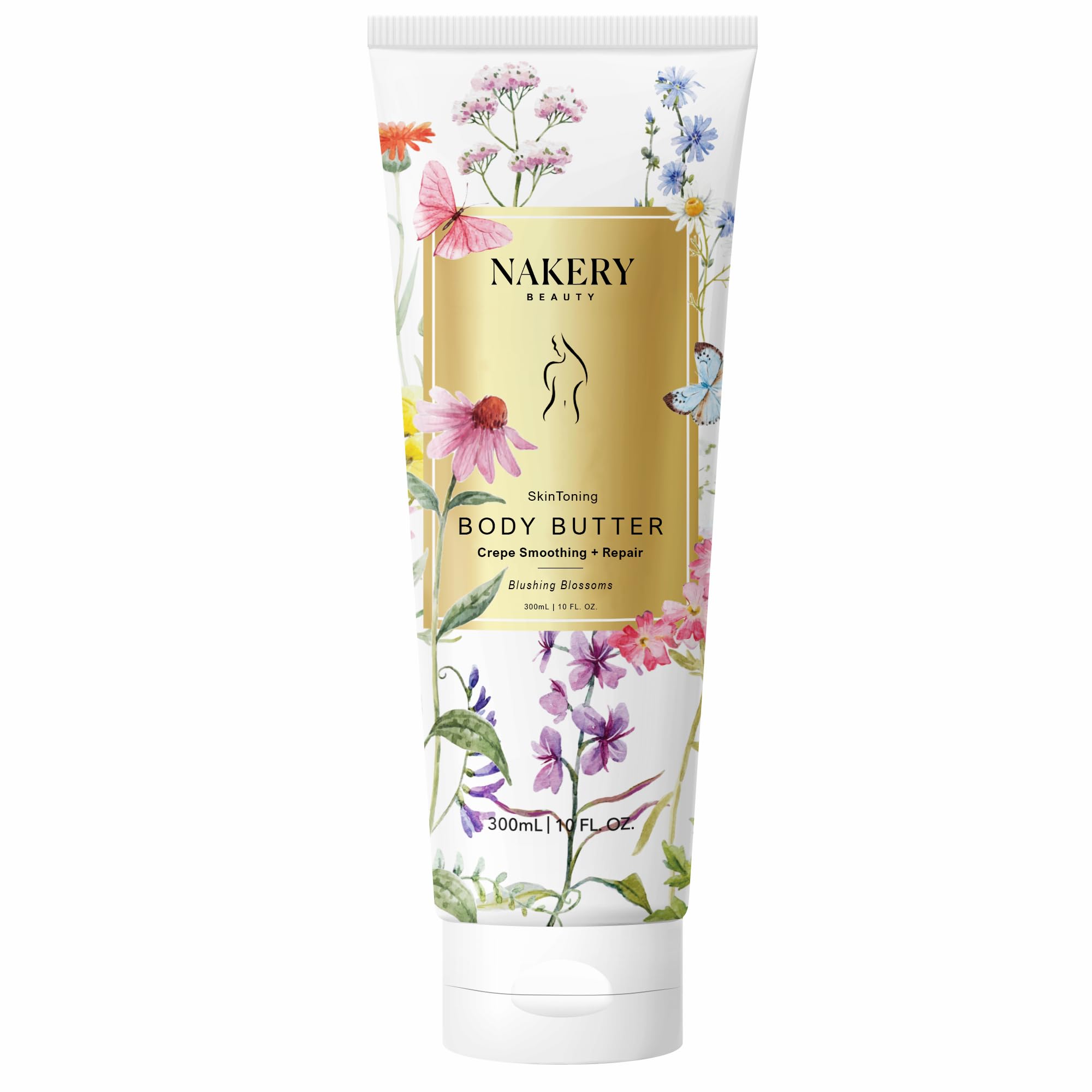 NAKERY Anti-Aging Body Butter - Skin Tightening & Firming Moisturizer for Face, Neck & Body | Hydrating Cream for Dry Skin | Blushing Blossoms Scent | 300ml | Perfect for Daily Skincare Routine & Nighttime Hydration