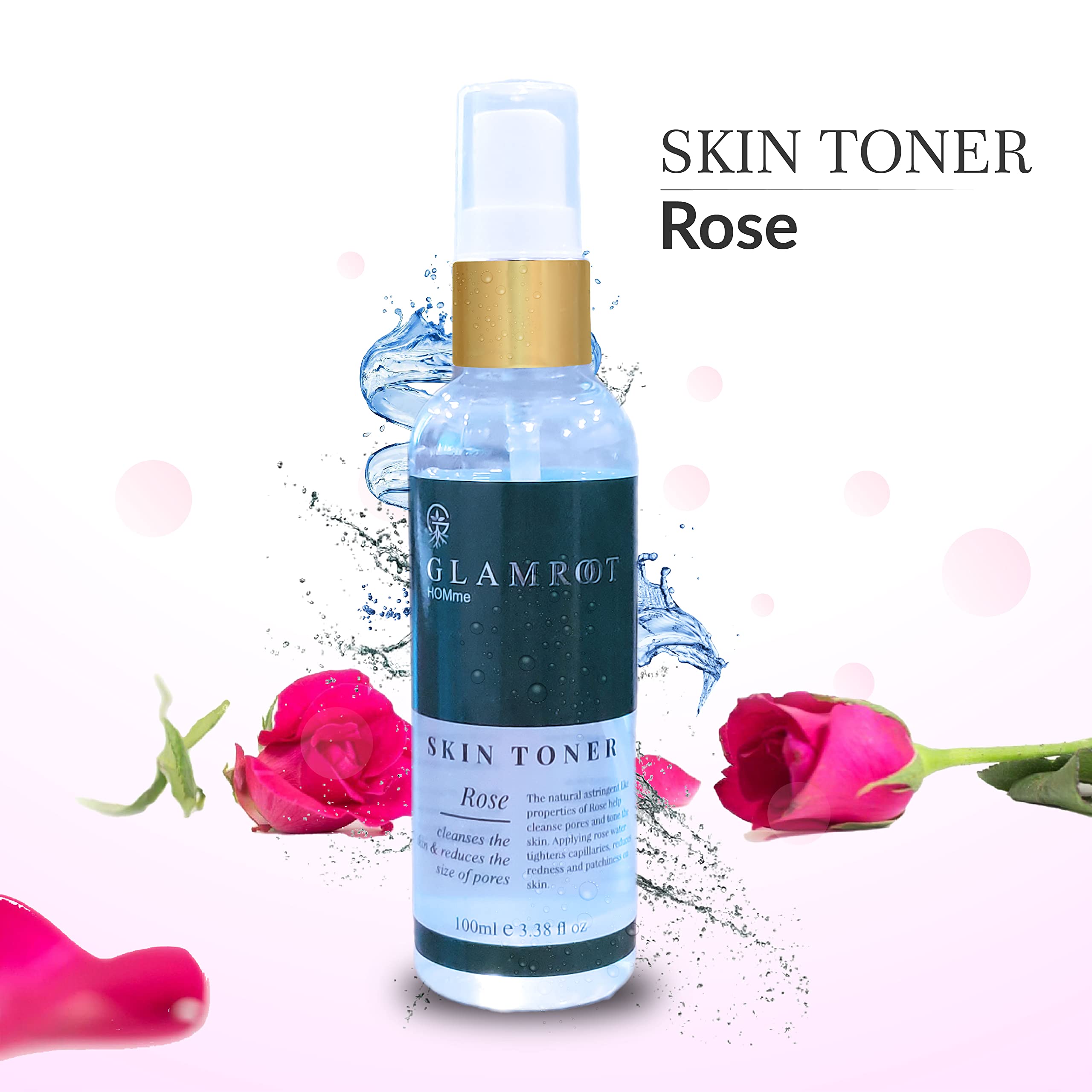 GLAMROOT Rose Skin Toner with Aloe Juice & Rose Water - Hydrating Facial Toner for Men & Women - Perfect for Daily Skincare Routine & Post-Shave Soothing