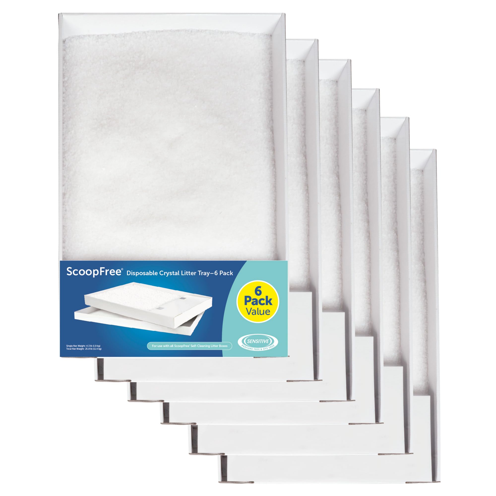PetSafe ScoopFree Crystal Cat Litter & Refill Tray - Fragrance Free, 4.3 Lb per Tray (Pack of 6) | Low-Mess, Self-Cleaning Solution for Busy Cat Owners | Ideal for Multi-Cat Homes & Small Spaces