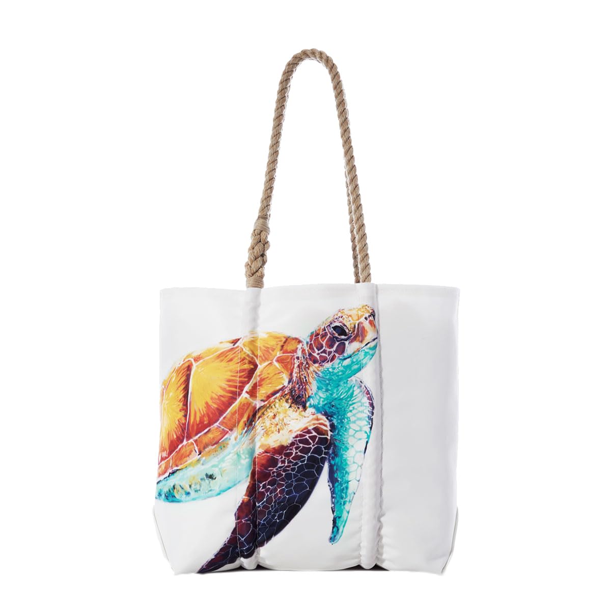 Eco-Friendly Recycled Sail Cloth Multicolor Sea Turtle Tote Bag - Medium Size Travel & Work Tote with Rope Handles | Perfect for Beach Trips, Grocery Shopping & Daily Commute