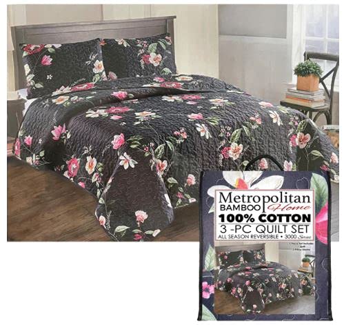 Metropolitan Bamboo 3-Piece Quilt Set - 1 Queen Size Quilt & 2 Matching Pillow Shams - Soft Breathable Bedding for Cozy Home Decor - Perfect for Master Bedroom, Guest Room & Airbnb Stays