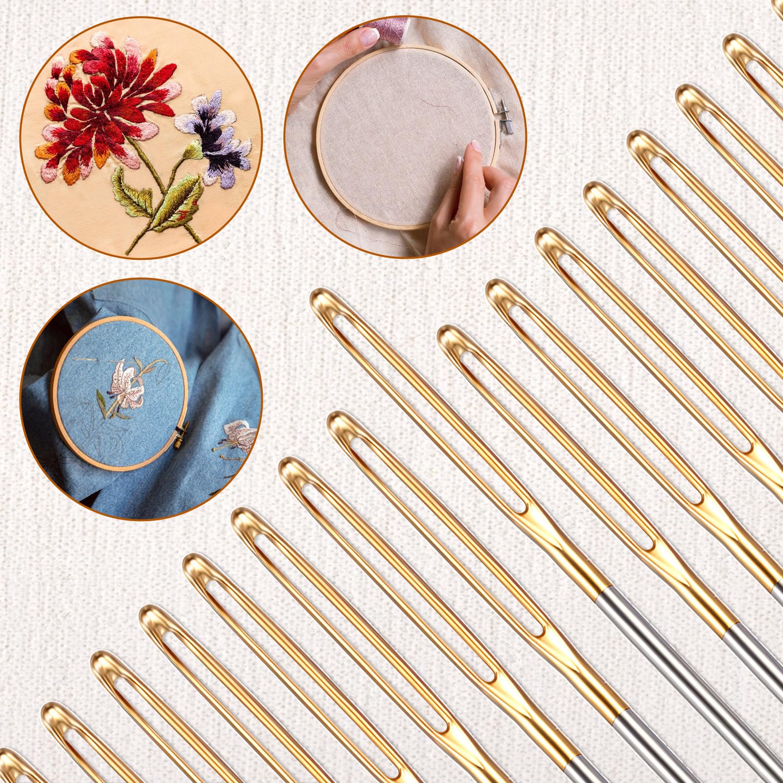 100pcs Golden Cross Stitch Needles with Large Eyes & 2 Needle Threaders - DIY Embroidery Hand Sewing Needles Set in Transparent Box - Perfect for Cross Stitch Kits, Needlepoint, and Hand Embroidery Projects