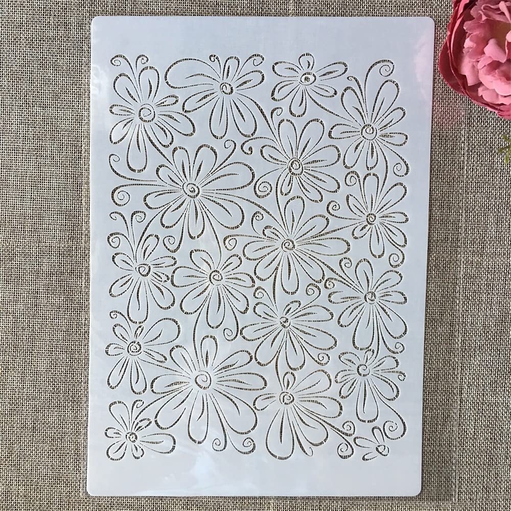 Reusable A4 29cm Transparent Flower Stencils for Wood Painting - DIY Layering Wall Art Templates for Home Decor & Craft Projects