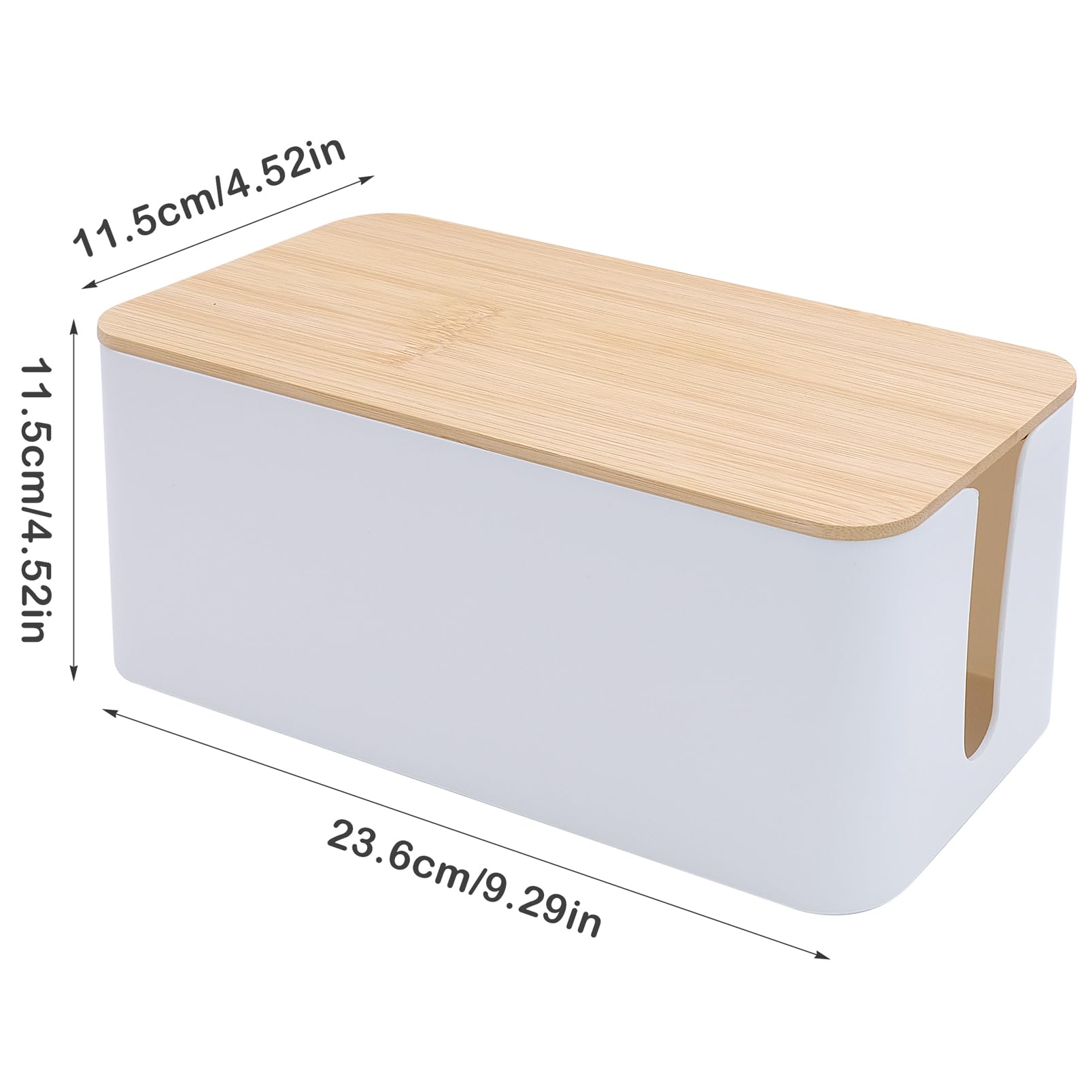White Cable Organizer Box with Bamboo Lid - Cord Management Solution for Hiding Wires & Power Strips - Perfect for Home Office, Living Room & Bedroom Cable Storage