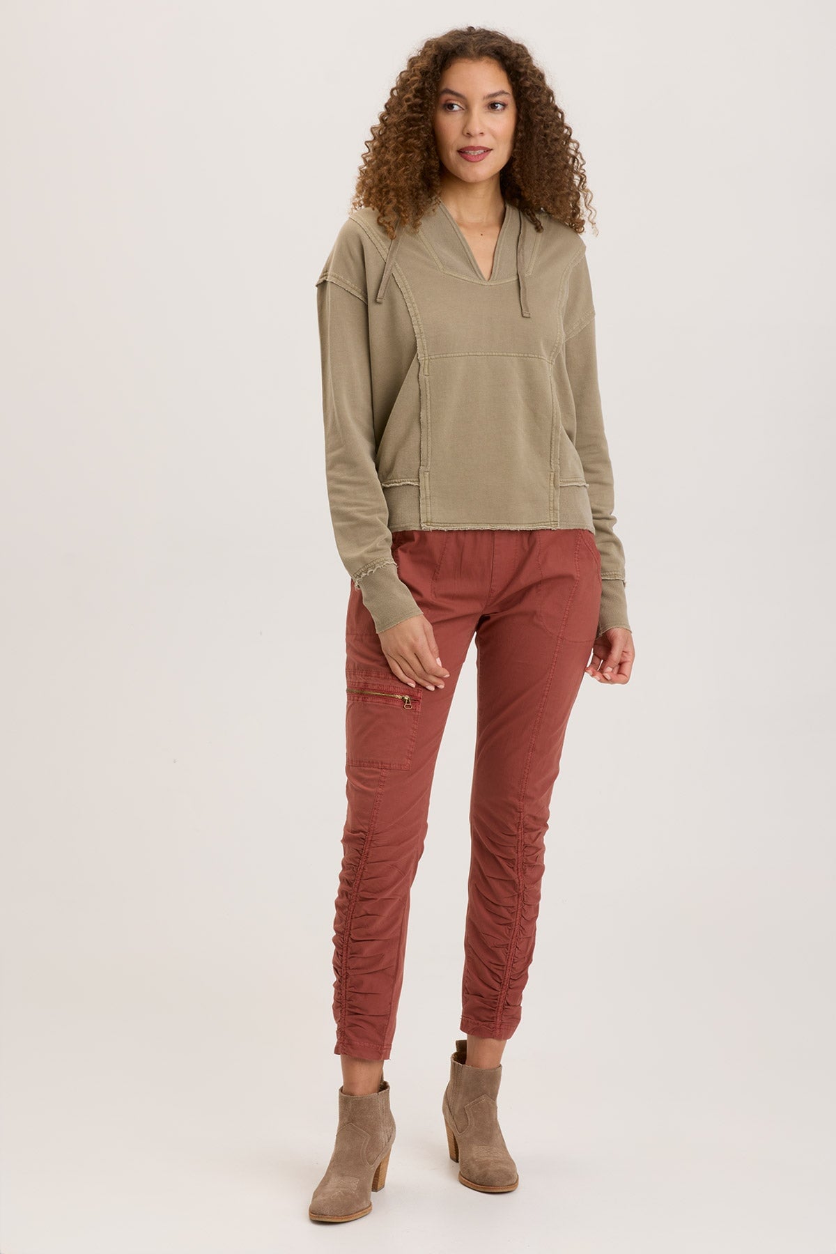 Malanda Women's High Waisted Pants - Mahogany Pigment Stretch Trousers for Work, Office & Casual Wear