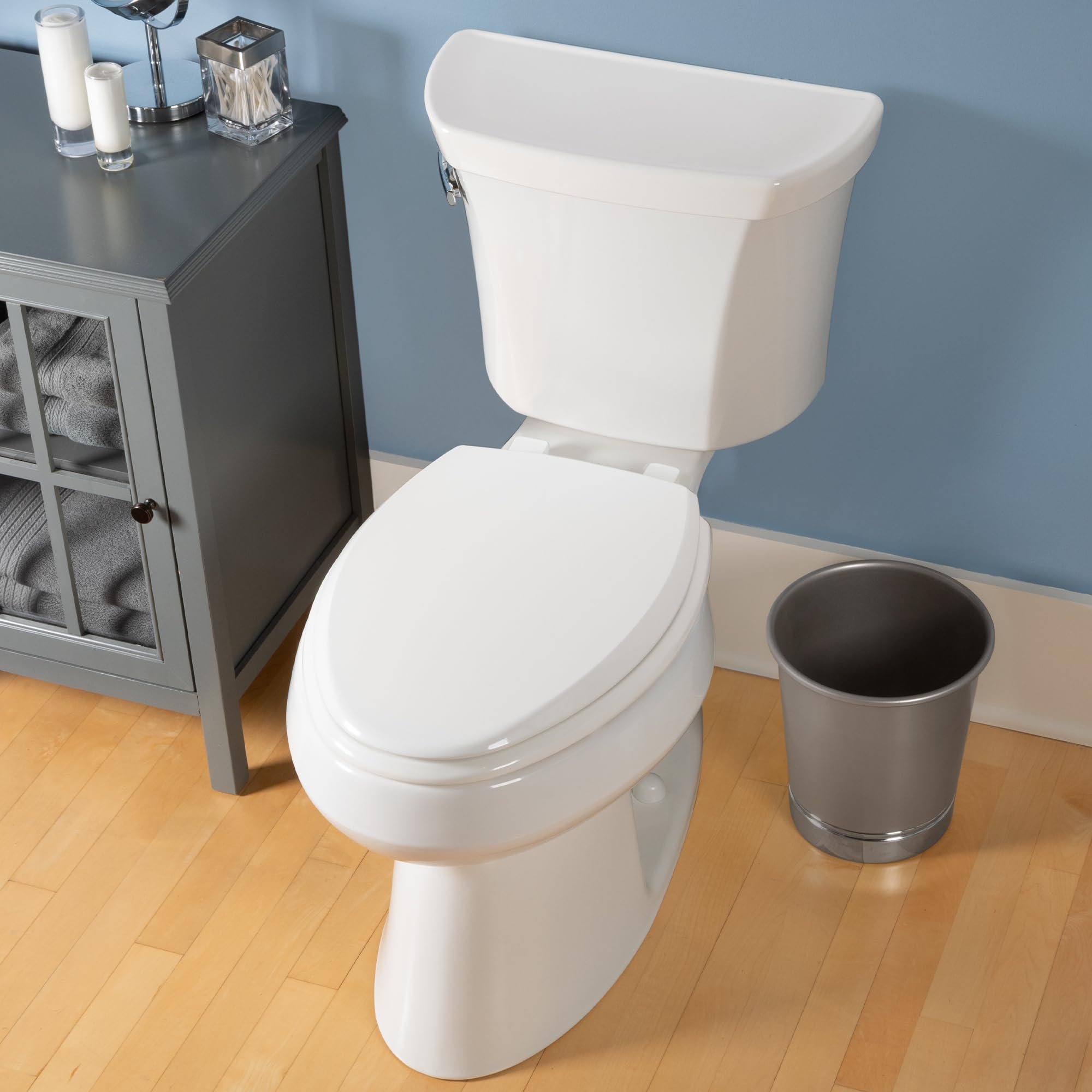 Mayfair Cassel Soft Close Toilet Seat - Premium Wood, Non-Slip, Easy to Clean & Install - Round Bone Color for Bathroom Comfort & Hygiene