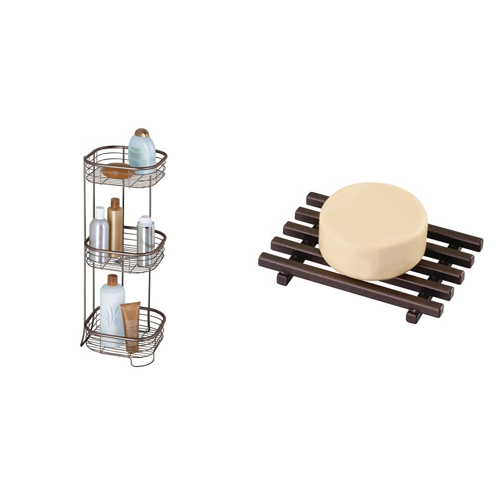 iDesign Forma Bronze Metal Wire Corner Shower Caddy & Soap Holder - 9.5