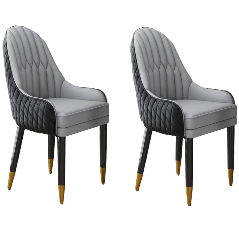 Modern Scandinavian Style Upholstered Leather Dining Chair - Parsons Back Wooden Armchair for Indoor Dining Room (Set of 2, Black Gray-White) | Perfect for Home, Restaurant & Office Decor