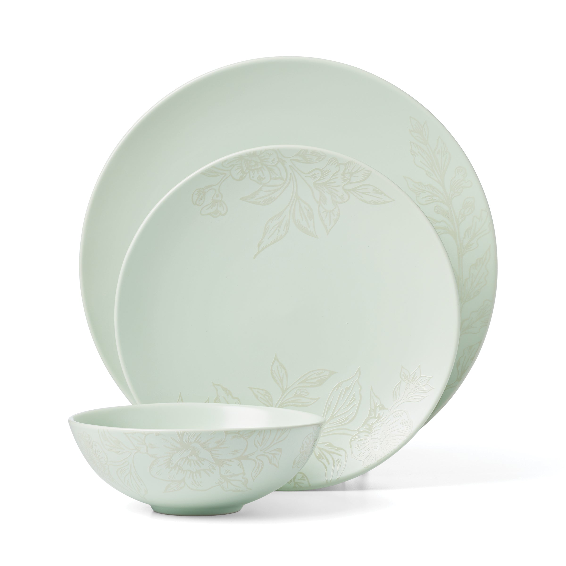 Roseto Soft Sage 12-Piece Dinnerware Set - Elegant Stoneware Plates, Bowls & Mugs for Everyday Dining, Dinner Parties & Home Decor