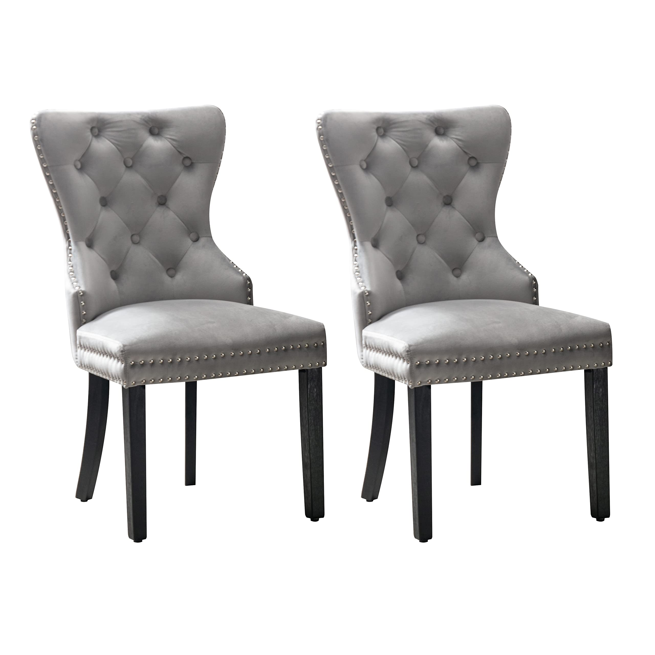Velvet Dining Chair Set of 2 - Tufted Armless Accent Chair with Nailhead Trim for Home & Office (Grey)