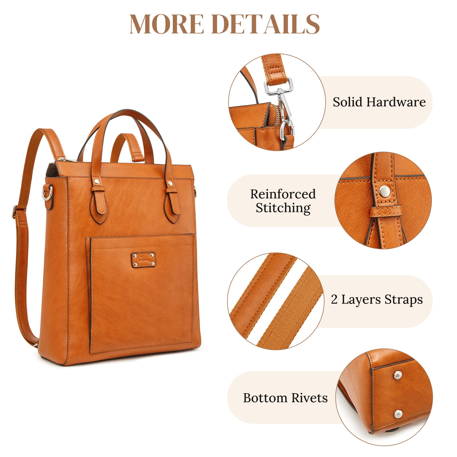 Genuine Leather Convertible Backpack Purse for Women - Tote Bag, Handbag & Shoulder Bag with Luggage Sleeve - Perfect for Work, Travel & Daily Use