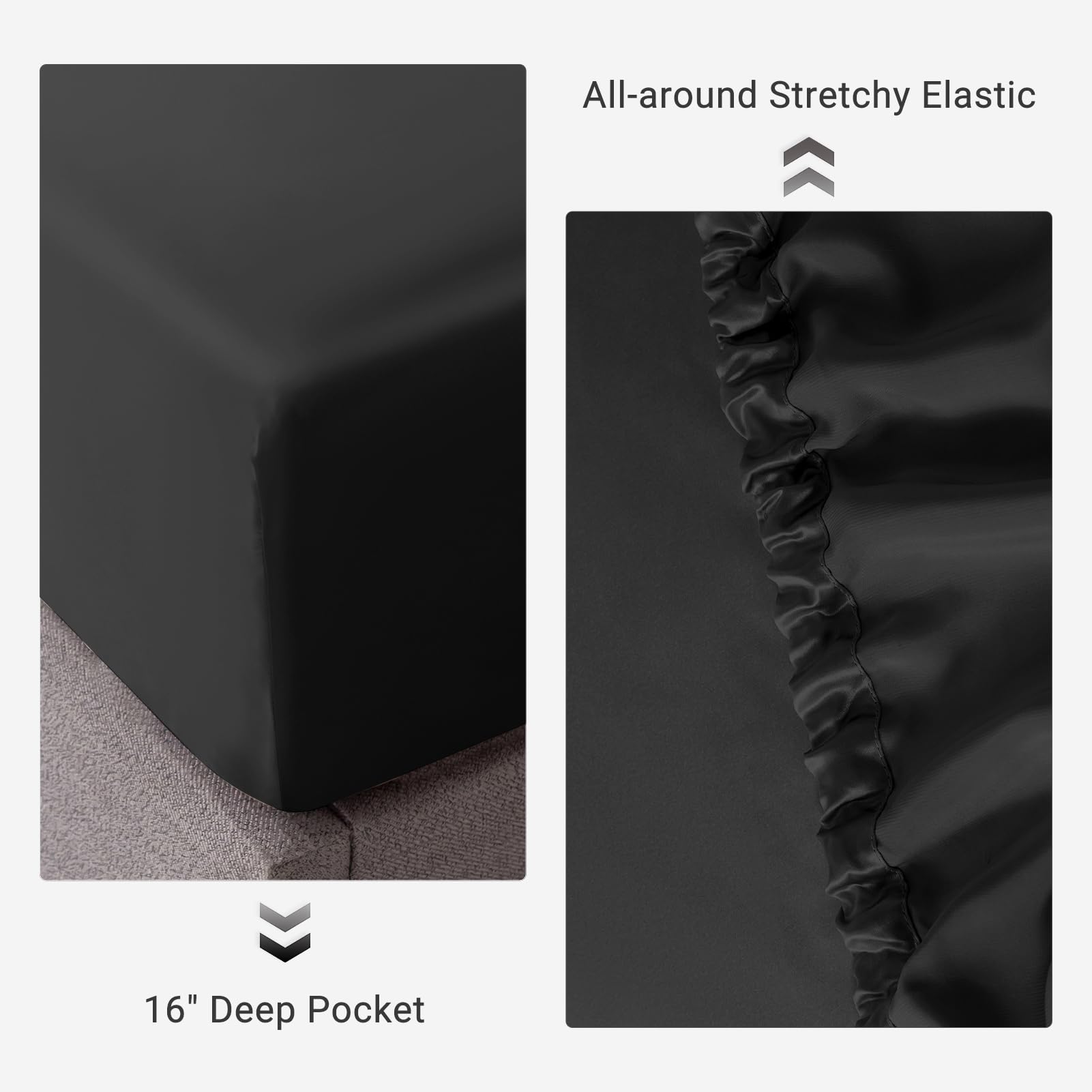 Premium 100% Mulberry Silk Fitted Sheet Set - 7A+ Grade 3-Piece Silk Bedding (Queen Size, Black) | 16