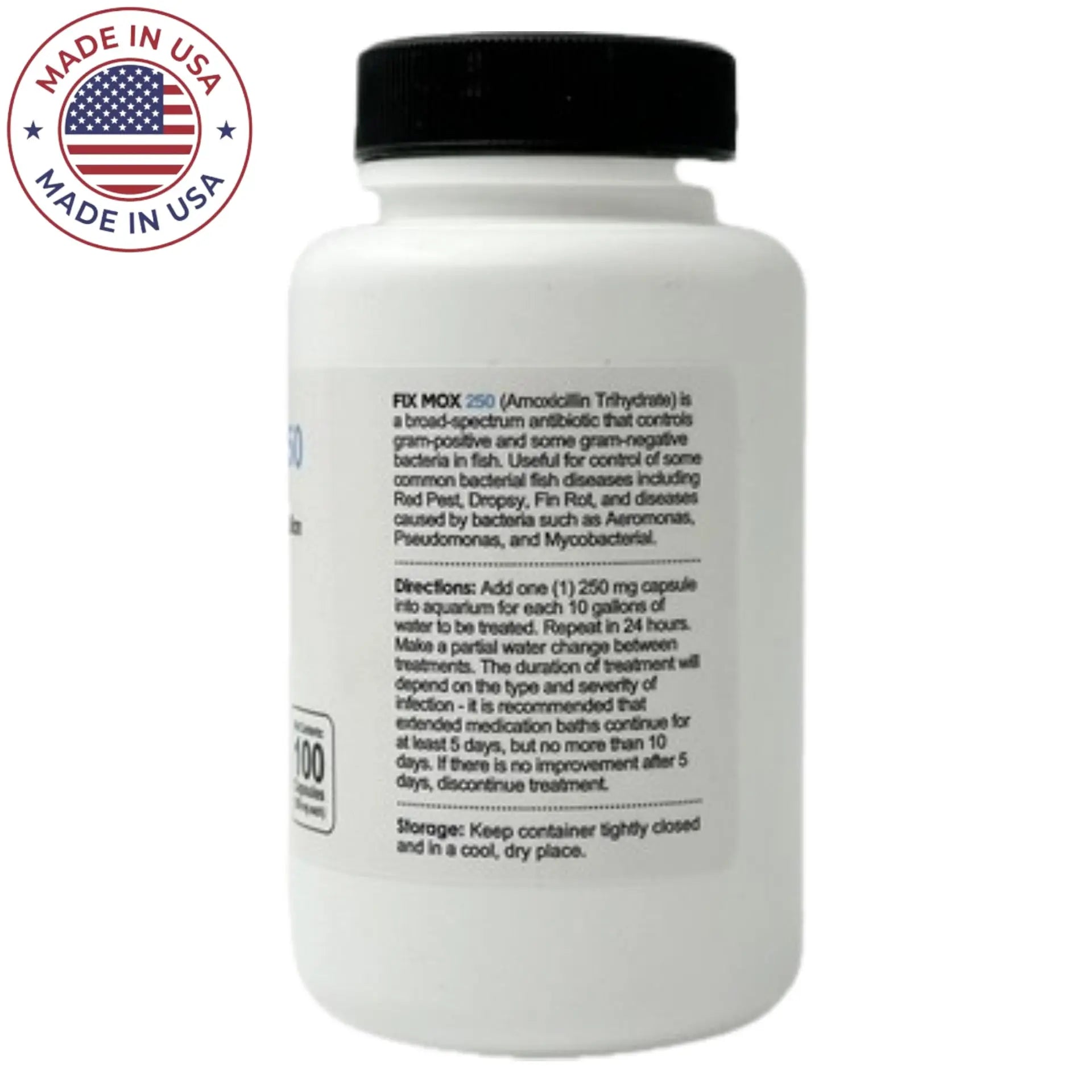 Thomas Labs Fish Amoxicillin 250 mg Capsules - 100 Count Antibiotic Treatment for Aquarium Fish | Bacterial Infection Prevention & Treatment for Tropical Fish, Koi Ponds & Home Aquariums