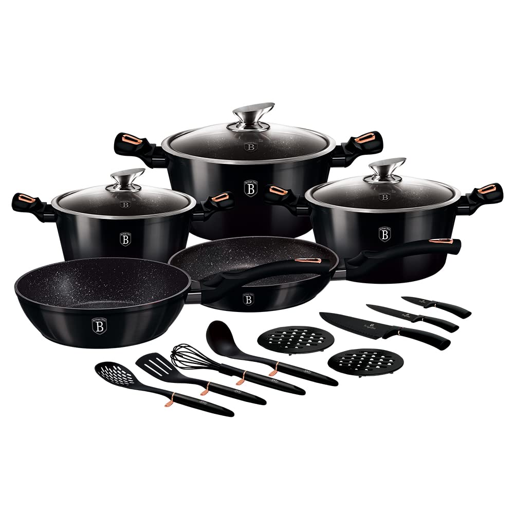 **Berlinger Haus 17-Piece Nonstick Cookware Set with Utensils & Knife Set – Turbo Induction Pots & Pans, Ergonomic Handles, Dishwasher Safe – Perfect for Home Cooking, Professional Chefs & Gift Giving**
