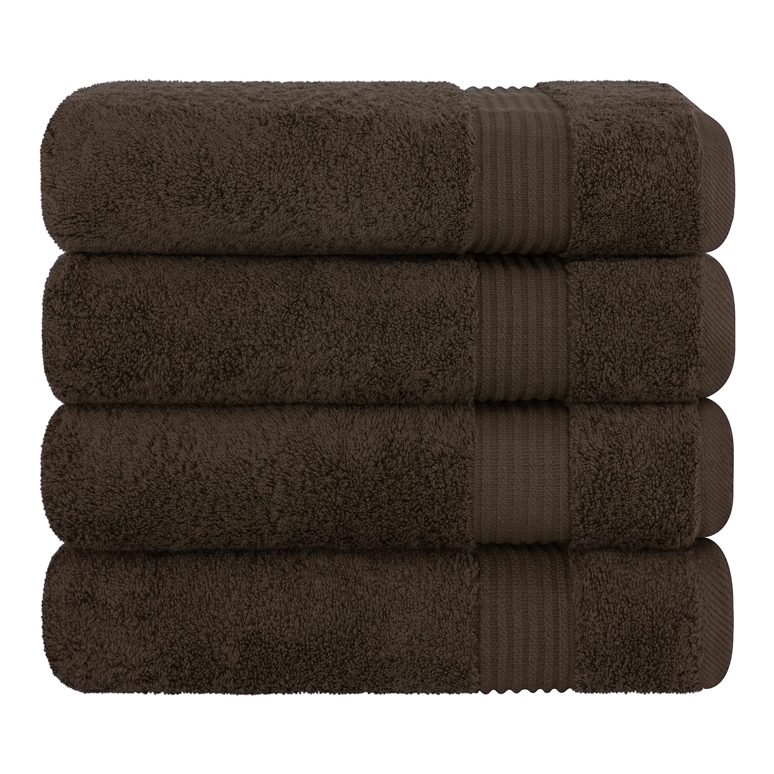 Premium 100% Cotton 4-Piece Turkish Bath Towel Set - Ultra Soft & Absorbent Luxury Bath Towels for Spa, Gym & Home - Quick Dry Bathroom Towels (Brown) - Perfect for Hotels, Guest Rooms & Everyday Use