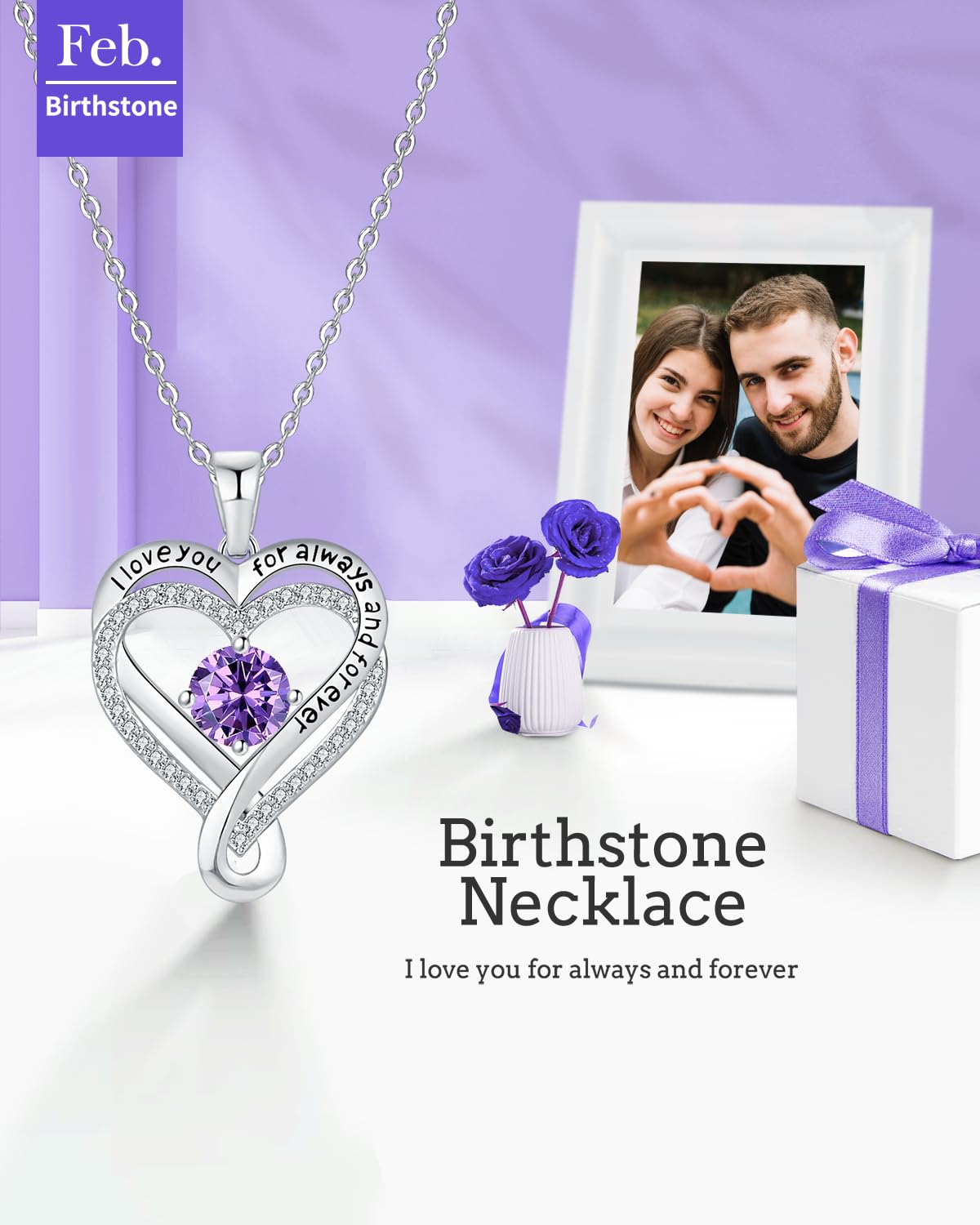 Infinity Heart Birthstone Necklace for Women - S925 Sterling Silver I Love You Jewelry, Anniversary & Birthday Gift for Wife, Girlfriend, Mom, Daughter | Perfect for Valentine's Day, Mother's Day & Romantic Occasions