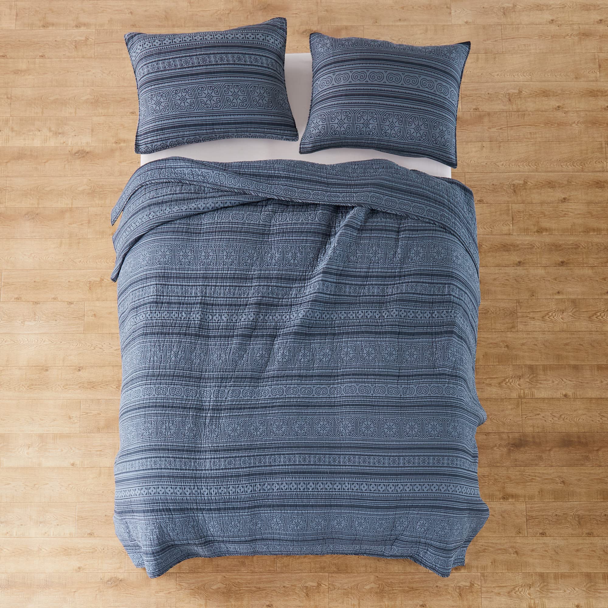 Levtex Home Tolteca Indigo King Quilt Set - 100% Cotton Geometric Bedding for King Size Beds | Perfect for Modern & Bohemian Bedroom Decor