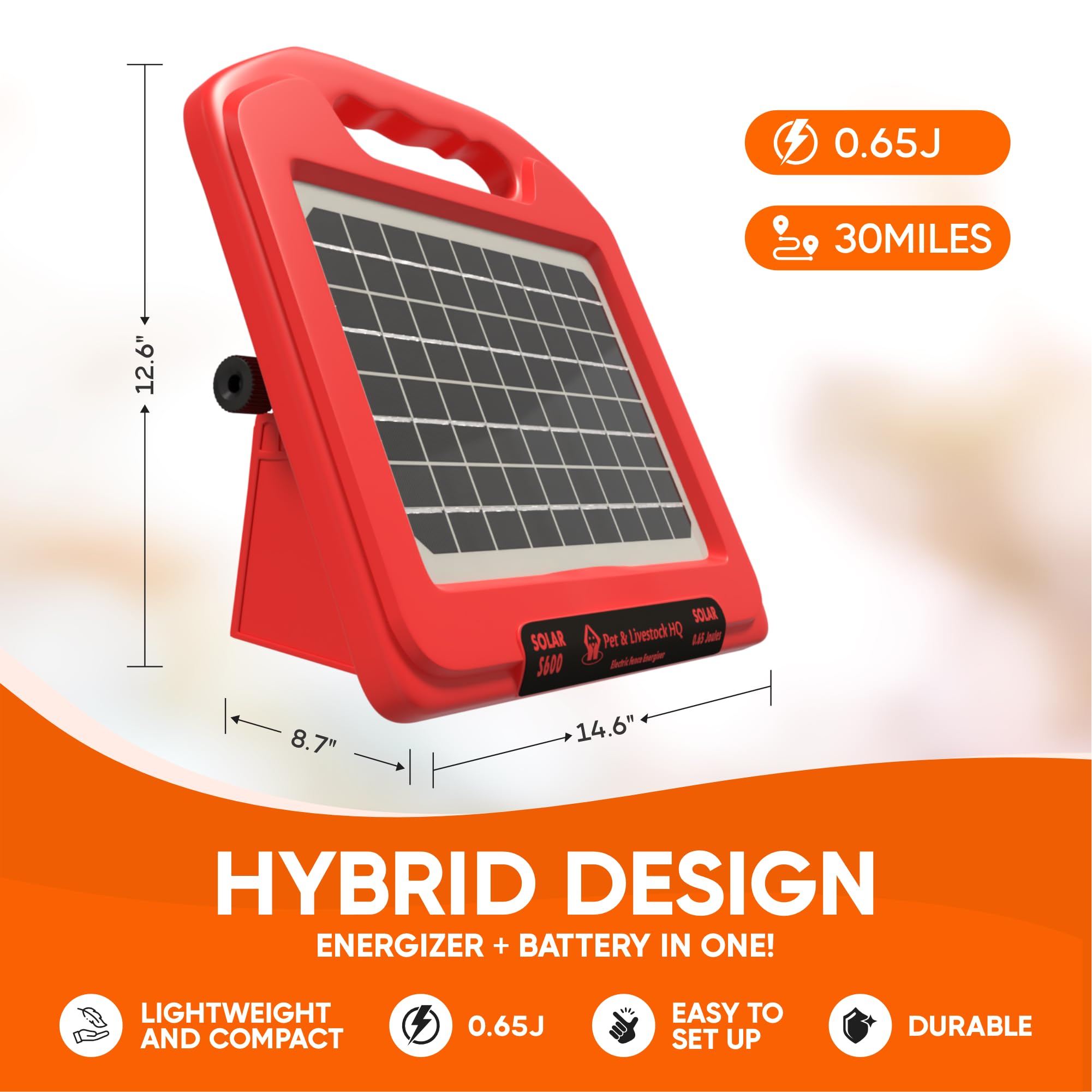30 Miles Solar Fence Charger - 0.65 Joule Solar Powered Electric Fence Kit for Livestock, Horses, Cattle, Sheep - Weatherproof & Portable for Pastures, Farms & Rural Properties