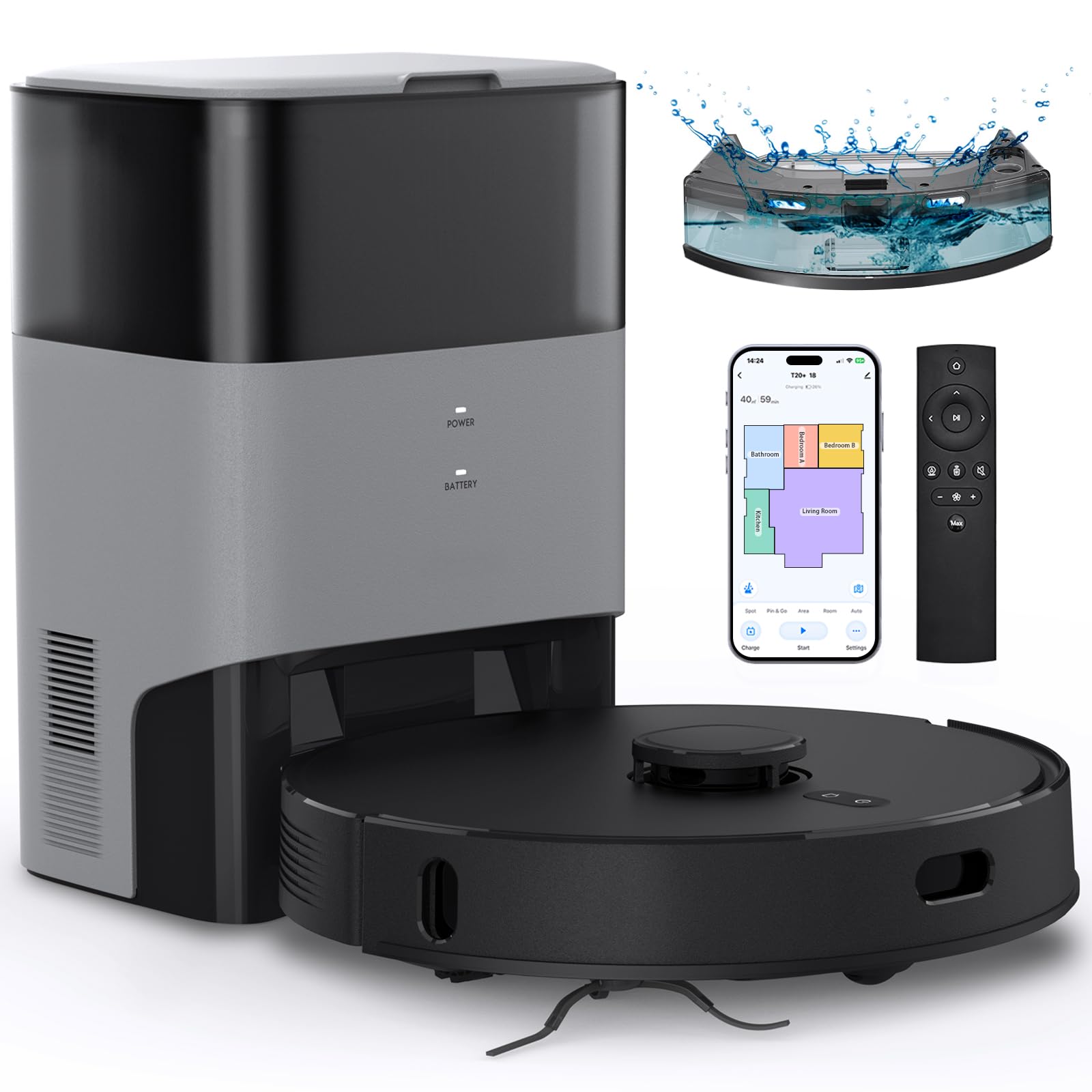 Smart Robot Vacuum and Mop Combo with Self-Emptying Base | 60-Day Dustbin Capacity | 180min Runtime | LiDAR Mapping | WiFi/Alexa/App Control | Ideal for Pet Hair, Hard Floors & Carpets | Perfect for Daily Cleaning in Homes with Pets & Allergies