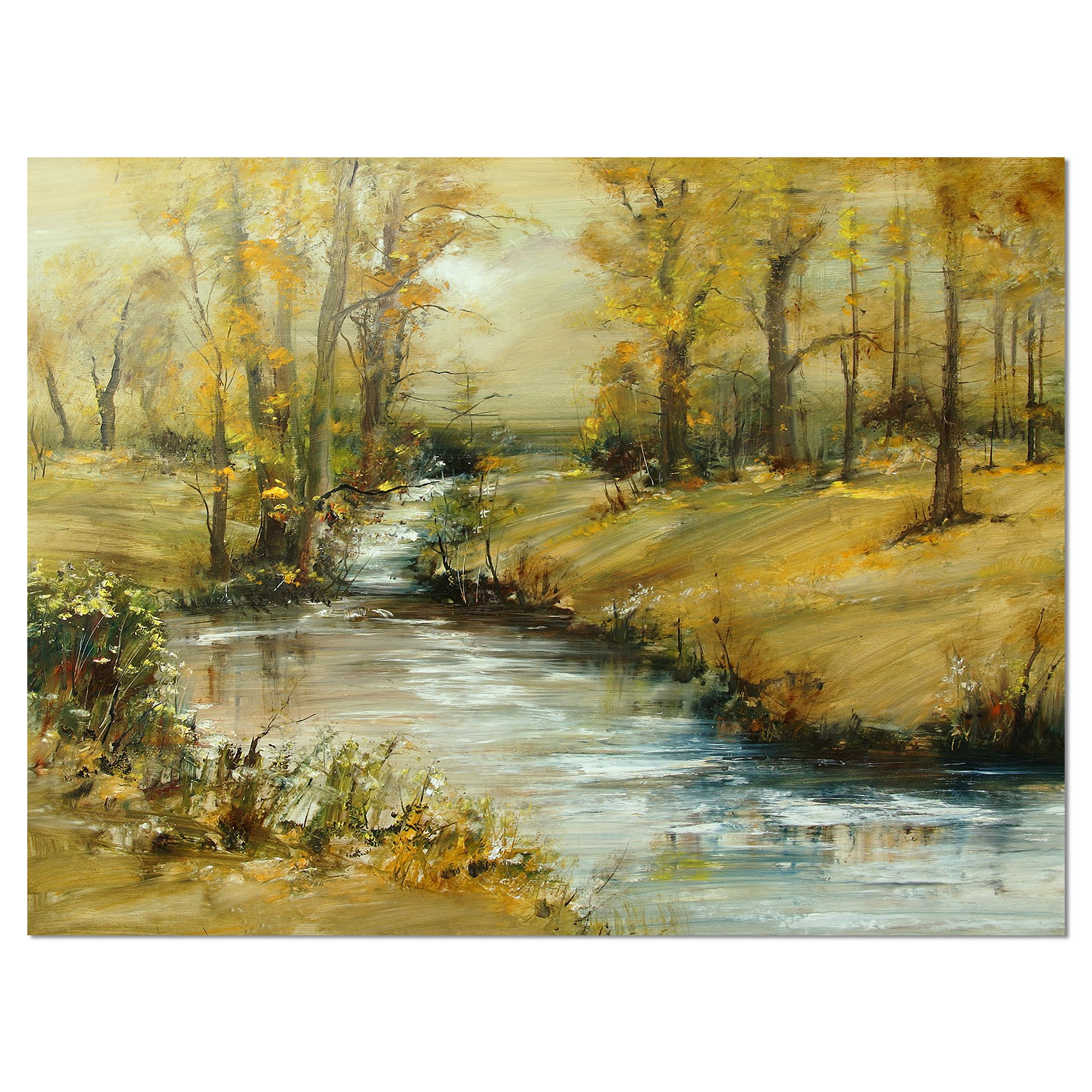 Brook in Autumn Oil Painting - Handmade Landscape Canvas Art Print for Home & Office Wall Decor - Perfect for Living Room, Bedroom, and Office Spaces