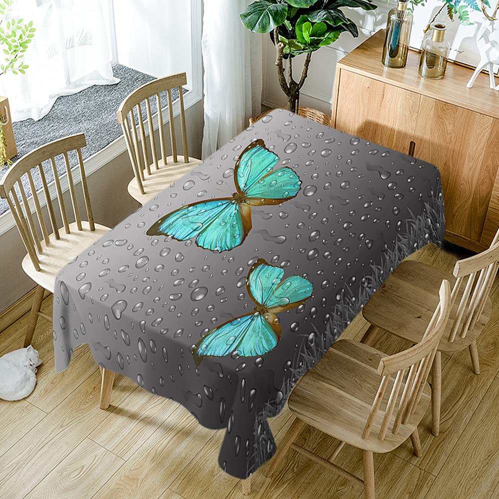 WONDERTIFY Butterfly Tablecloth - Green Grass with Water Droplets Design, Wrinkle-Free, Anti-Fading, Dust-Proof & Washable - 60 x 104 Inch Table Cover for Indoor/Outdoor Dining, Parties & Home Decor