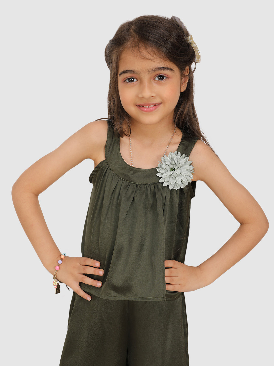 Floral Embroidered Women's Blouse & Culotte Set in Green - Perfect for Spring Outfits, Casual Wear & Office Attire