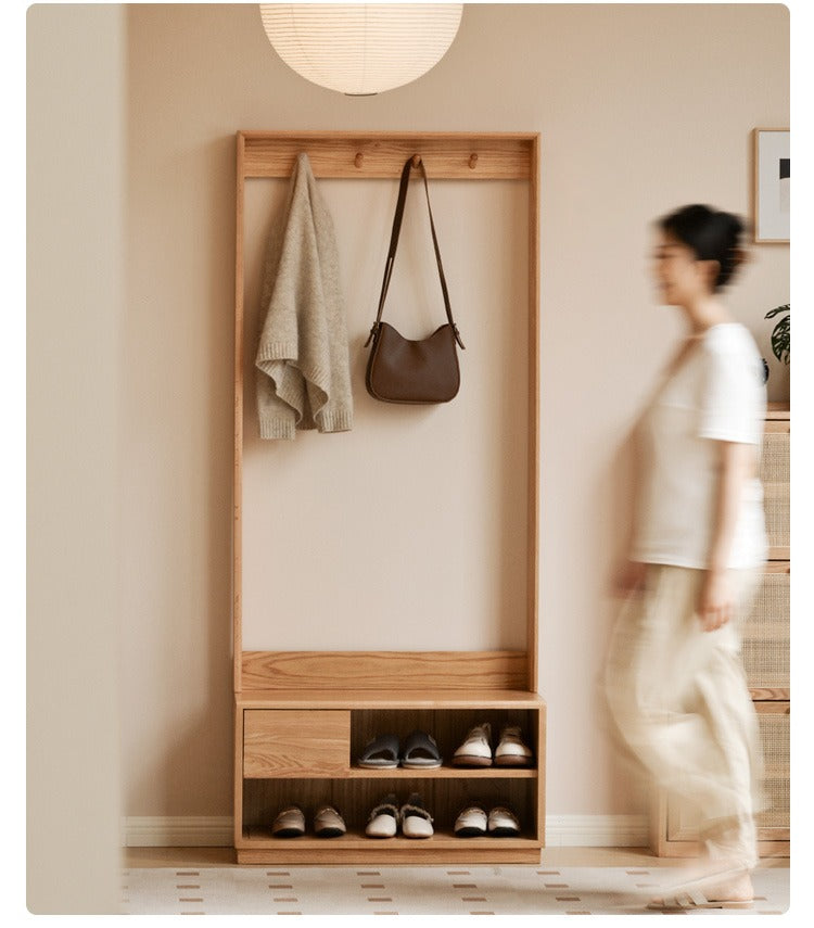 Solid Oak Wood Shoe Bench with Coat Hooks - Durable Entryway Storage Organizer for Shoes, Hats & Jackets | Perfect for Mudrooms, Hallways & Bedrooms