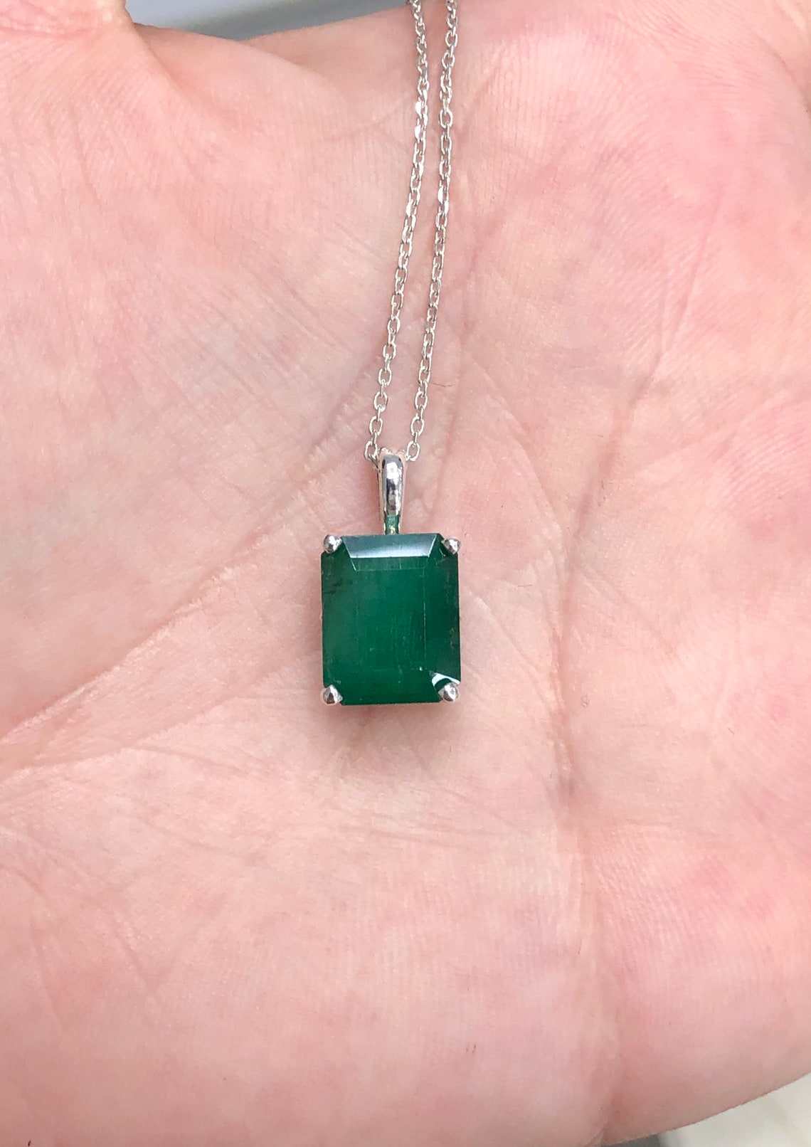 4.30 Carat Dark Green Emerald Sterling Silver Necklace 925 for Women - Elegant Jewelry Gift for Birthday, Anniversary & Special Occasions