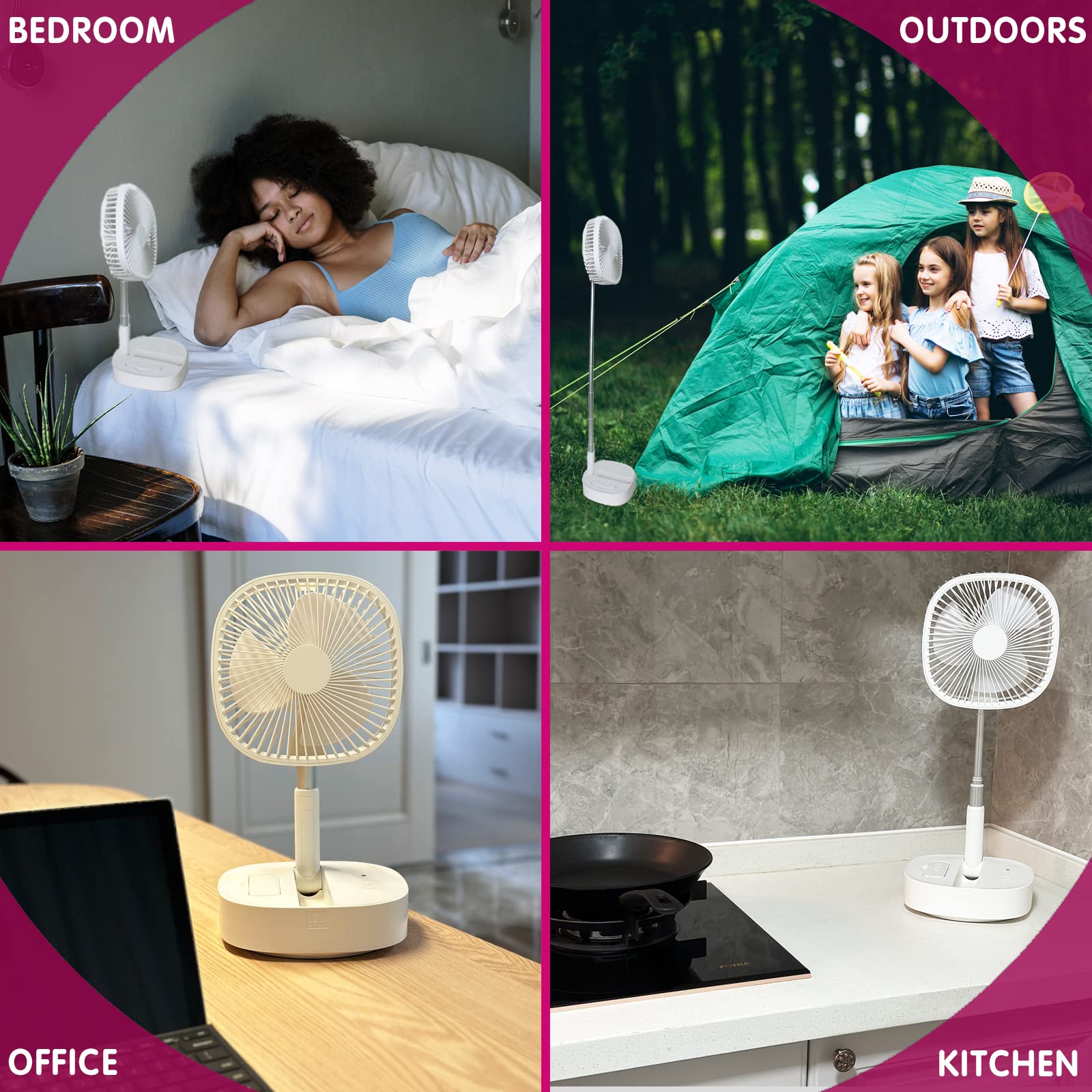 Magesh Oscillating Pedestal Fan with Remote - 4 Speed Quiet Foldable Desk & Floor Fan with Timer, Telescopic Stand - Perfect for Bedroom, Office, Camping & Outdoor Use (White)