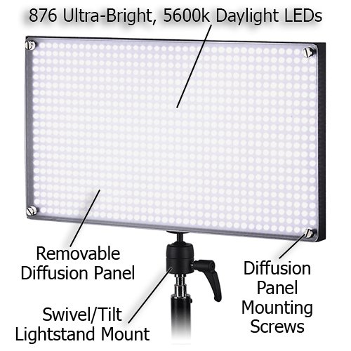 Fotodiox Pro LED 876A Studio Lighting Kit - Dimmable LED Light for Photography & Videography with Removable Diffusion Panel - Perfect for Portrait, Product, and YouTube Video Shooting