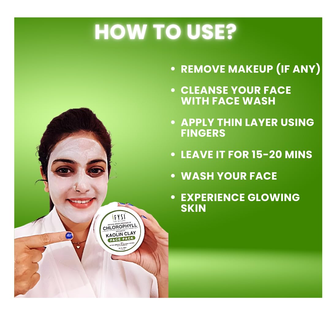 IFYSI Chlorophyll & Kaolin Clay Face Mask for Glowing Skin - 200g | Paraben-Free, Fragrance-Free, Cruelty-Free & Vegan | Deep Cleansing & Detoxifying Facial Treatment for Acne-Prone & Oily Skin