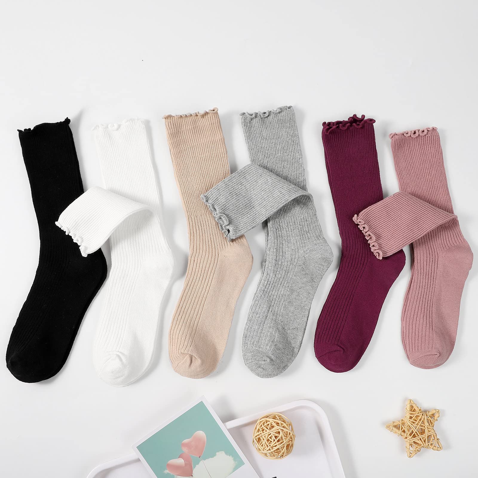 BOOPH 6 Pairs Girls Ruffle Socks - Baby Toddler Turn Cuff Slouch Crew Socks for Kids | Soft Cotton Ankle Socks for School, Play & Special Occasions