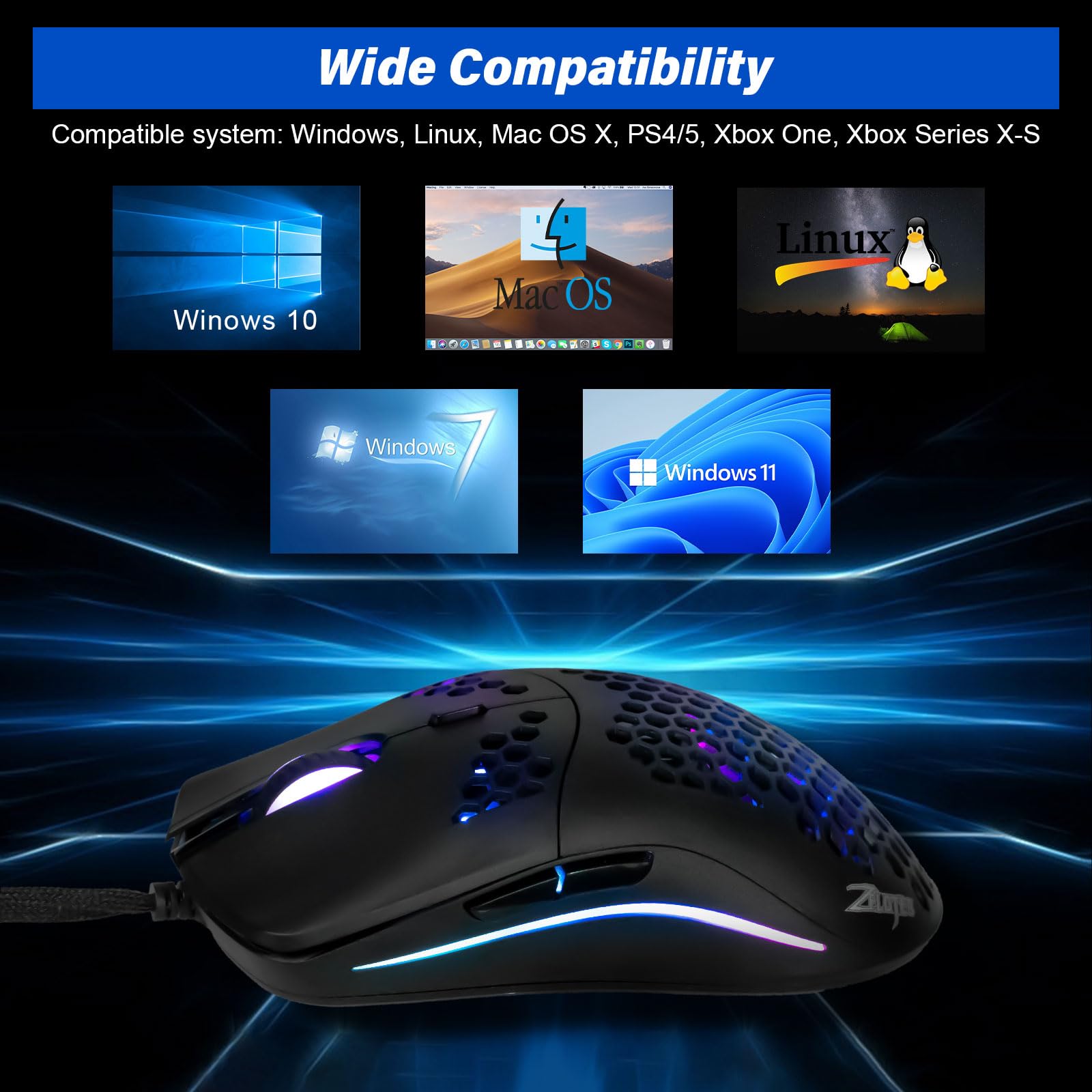 XuanGui C7 Wired Gaming Mouse - Honeycomb Design, 16000 DPI Adjustable Sensor, 7 Programmable Buttons, RGB Lighting, Ultra Lightweight for PC & Laptop - Perfect for FPS, MOBA & Esports Gaming