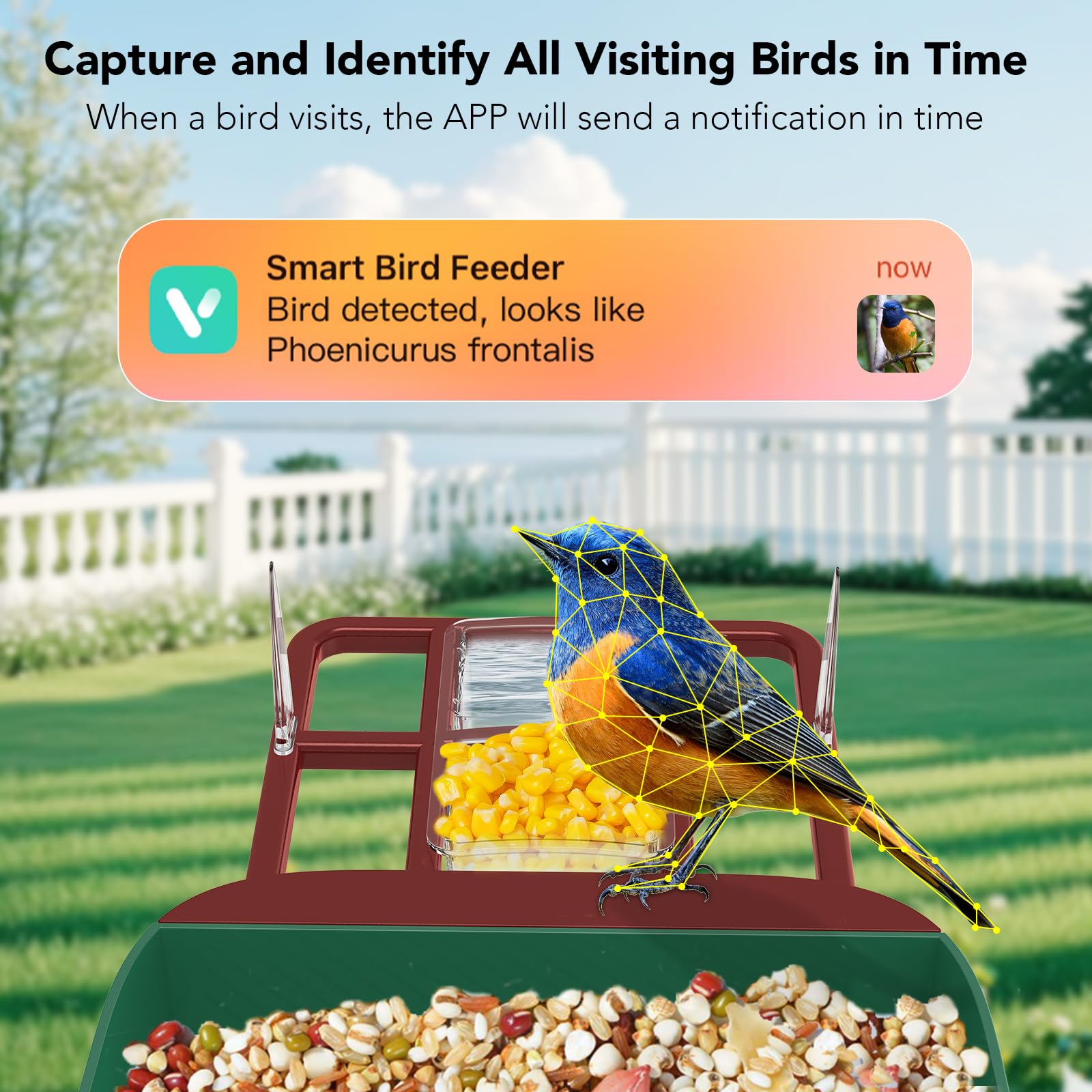 Smart Bird Feeder with Camera - 5200mAh Solar Powered, 2K HD Live View, AI Bird Identification, App Control, Instant Alerts, Auto Capture, 135° Motion Detection, IP65 Waterproof - Perfect for Backyard Bird Watching & Nature Enthusiasts (Red/Green)