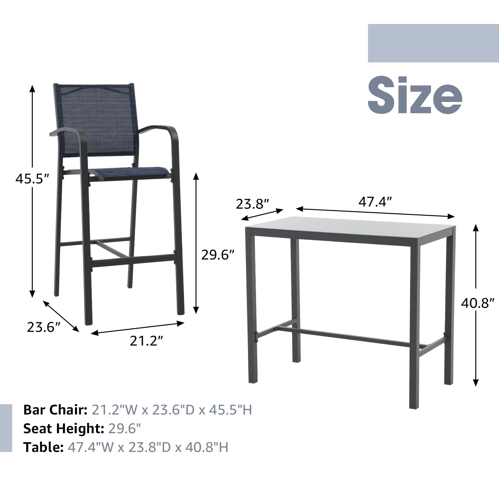 OC Orange-Casual 5-Piece Outdoor Bar Set - All-Weather Aluminum & Textile Fabric High Top Dining Table with 4 Metal Bar Stools & Glass Top Table - Navy Blue Patio Furniture for Porch, Garden, Backyard, Poolside & Outdoor Entertaining