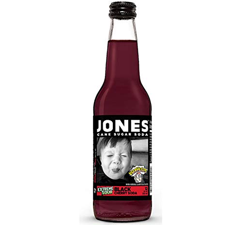 Jones Soda 12oz Glass Bottles - Warheads Sour Black Cherry Flavor (Pack of 12) | Refreshing Soda for Parties, Gifts & Nostalgic Treats