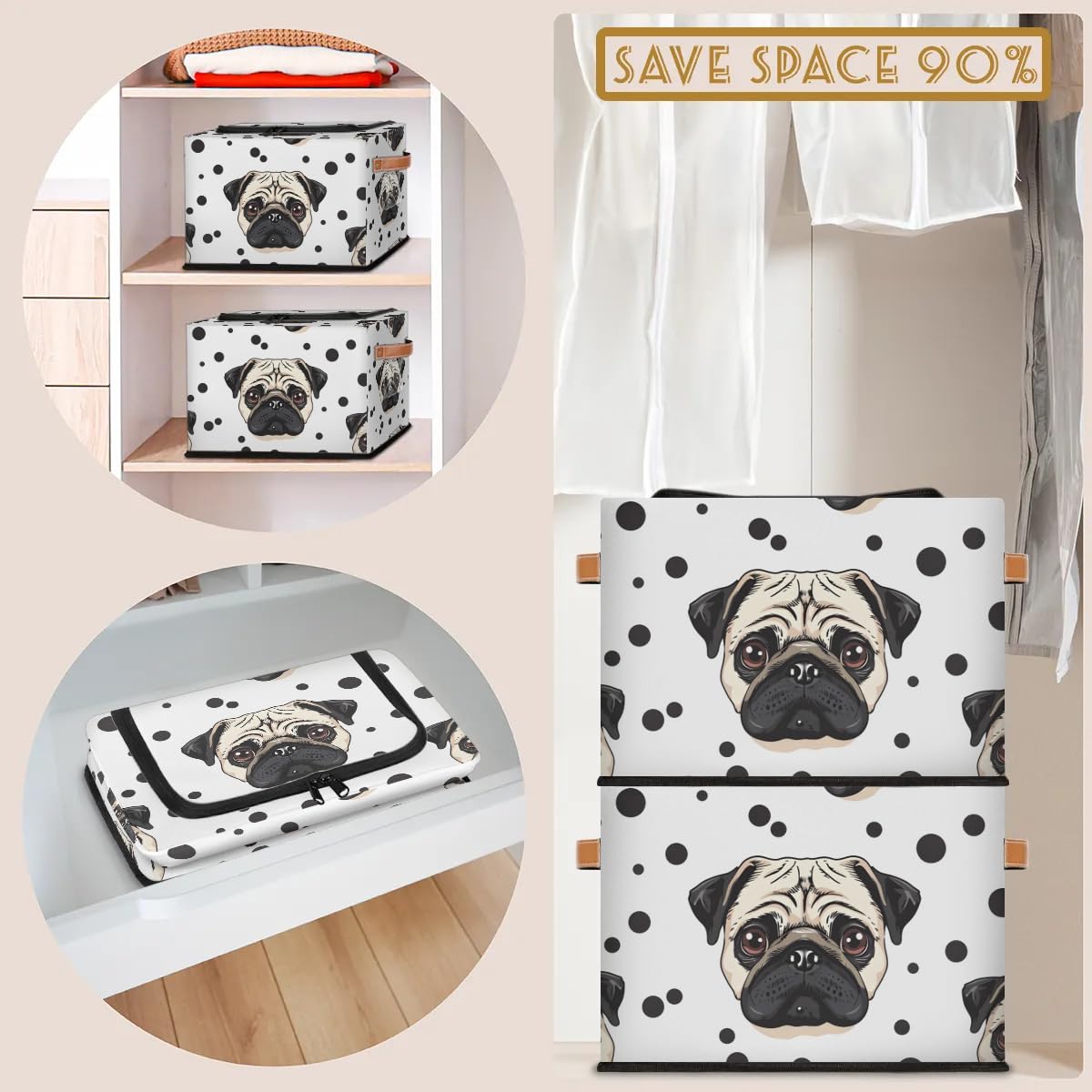 Collapsible Storage Bins with Lids - Angry Dogs Print Stackable Fabric Storage Cubes for Clothes, Toys, Blankets | Dustproof Closet Organizer for Home, Office & Nursery Organization