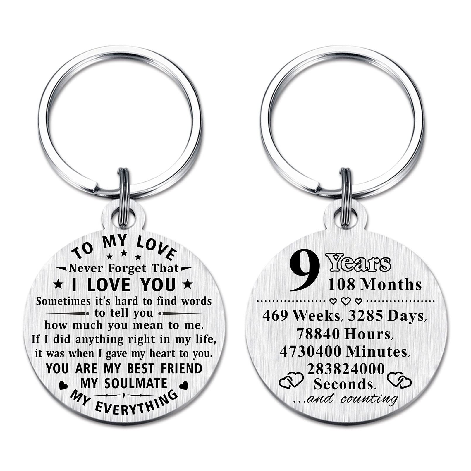 ABNTY 9th Anniversary Keychain Gift - Engraved Steel Keepsake for 9 Year Wedding Anniversary - Perfect Gift for Husband, Wife, Couples - Romantic Present for Anniversary Celebrations & Special Occasions