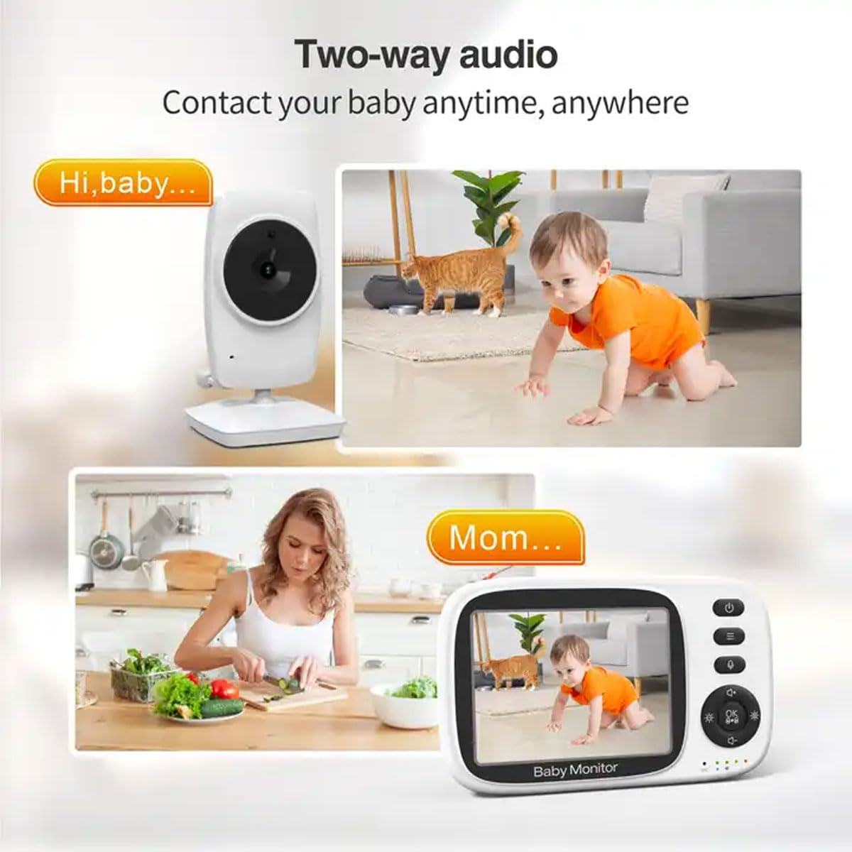 Smart Baby Monitor with 3.2'' LCD Screen & Camera - 1000ft Range, 22H Battery Life, PTZ Control, Two-Way Audio, Night Vision, Lullabies - Ideal for Nursery, Bedroom, and Travel Use