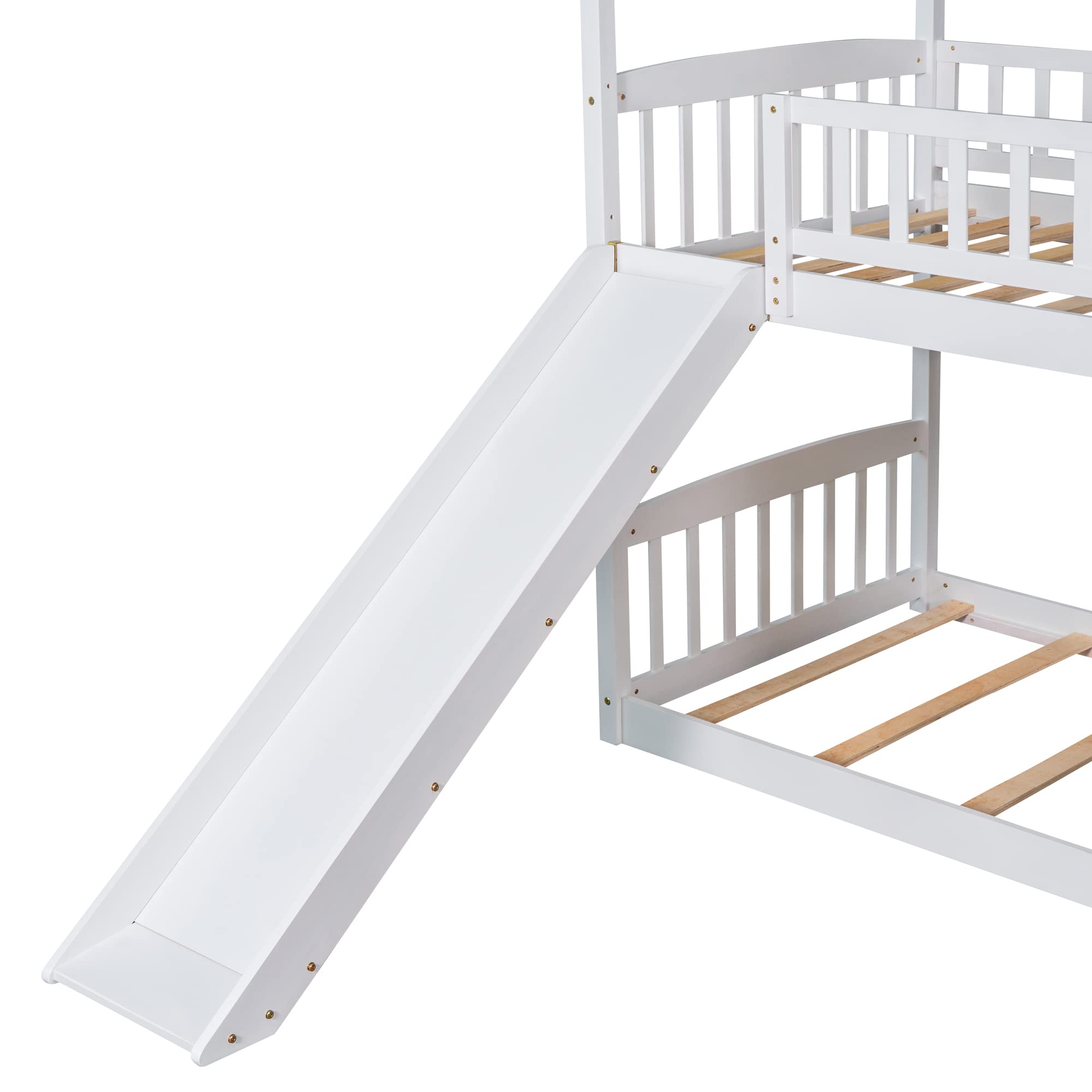 **Kids Wooden Twin Over Twin Bunk Bed with Slide - White Space-Saving Loft Bed for Boys & Girls - Perfect for Small Bedrooms, Playrooms & Shared Kids Rooms**