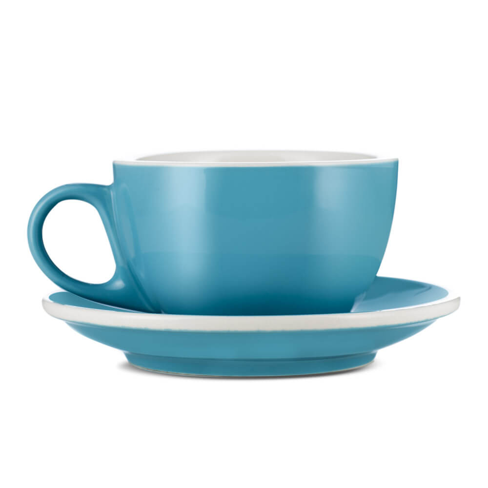Premium Blue Porcelain Latte Cup & Saucer Set - 8oz (252ml) for Espresso & Coffee - Perfect for Home, Cafe & Gifts
